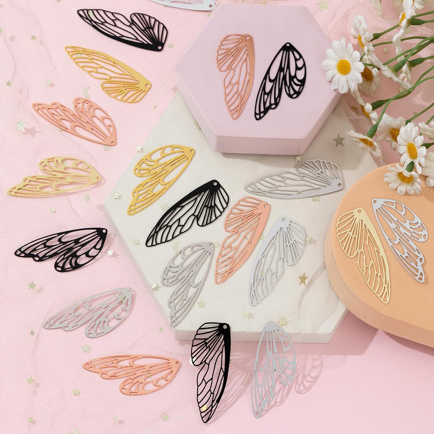 48pcs Butterfly Wing Charms Hollow Colorful Filigree Butterfly Pendants for DIY Earrings Necklaces Jewelry Making Accessories - Image 5
