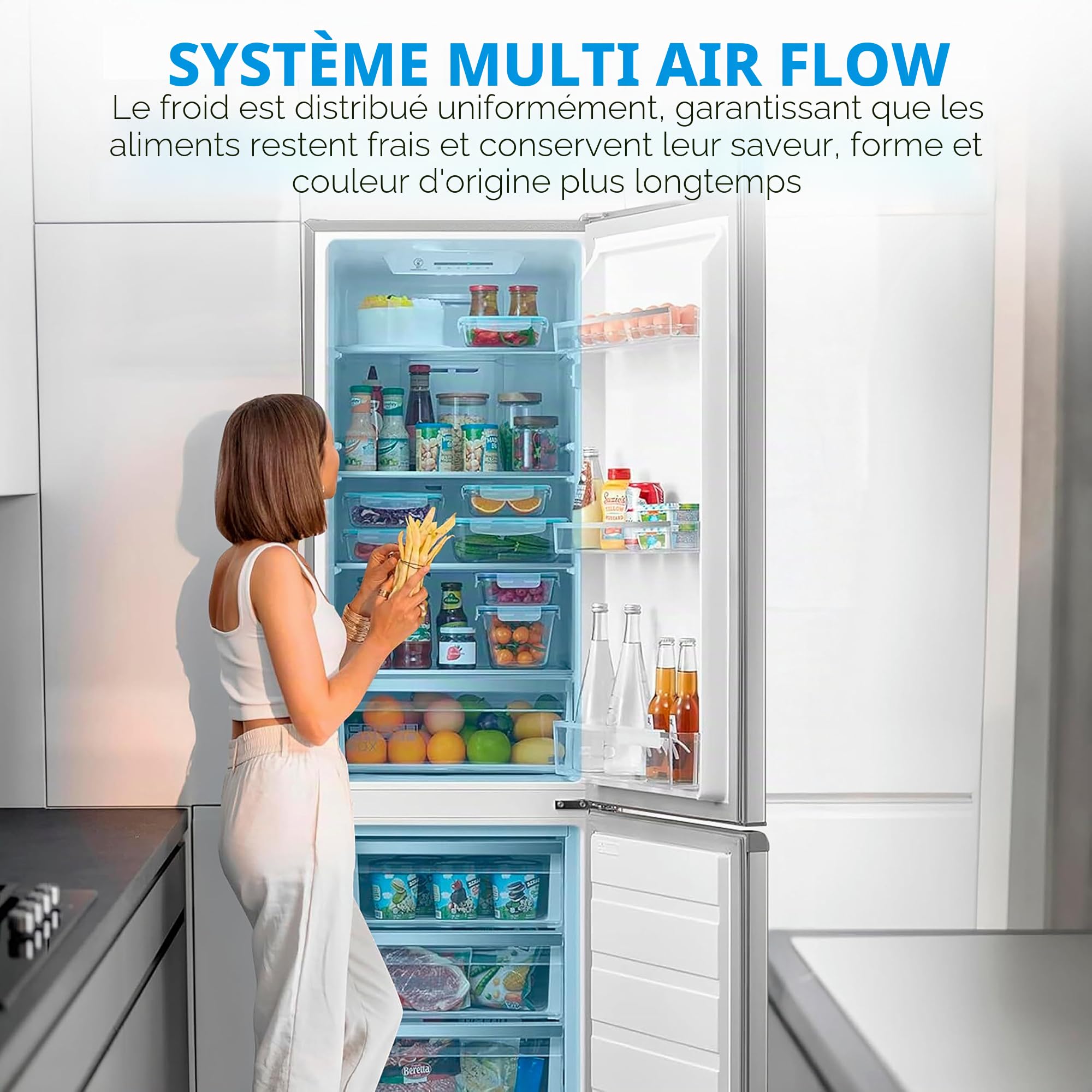 Midea Frigo Congelateur Combiné No Frost 55 cm de large x 180 cm - Combine Refrigerateur 270 L - Frigidaire Congelateur à économie d'énergie avec compartiment