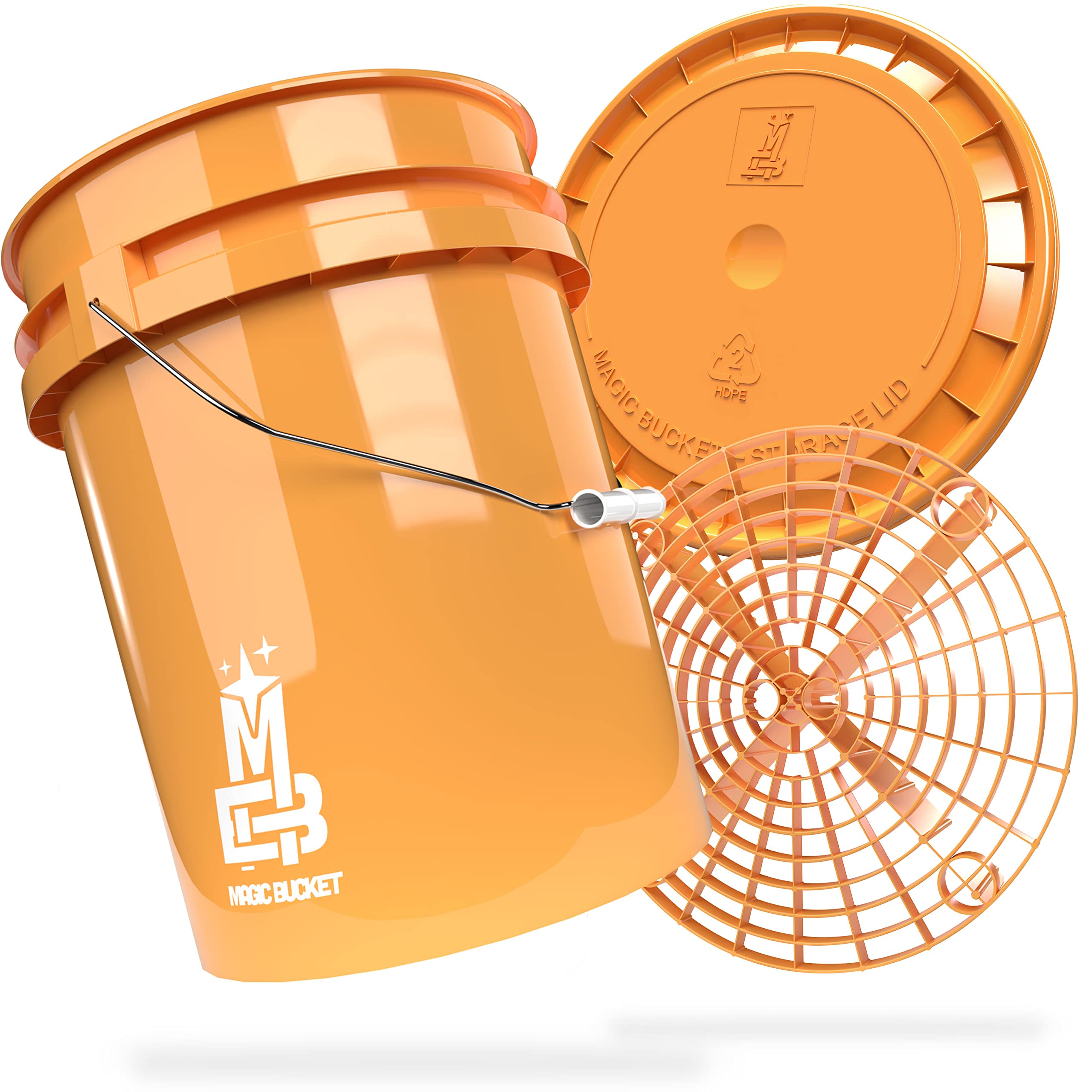MAGIC BUCKET Sac de lavage à la main pour voiture avec couvercle de seau assorti 5 GALLONES US env. 20 l | Avec seau Grit Guard Filtre à saleté | Kit de lavage Orange/orange