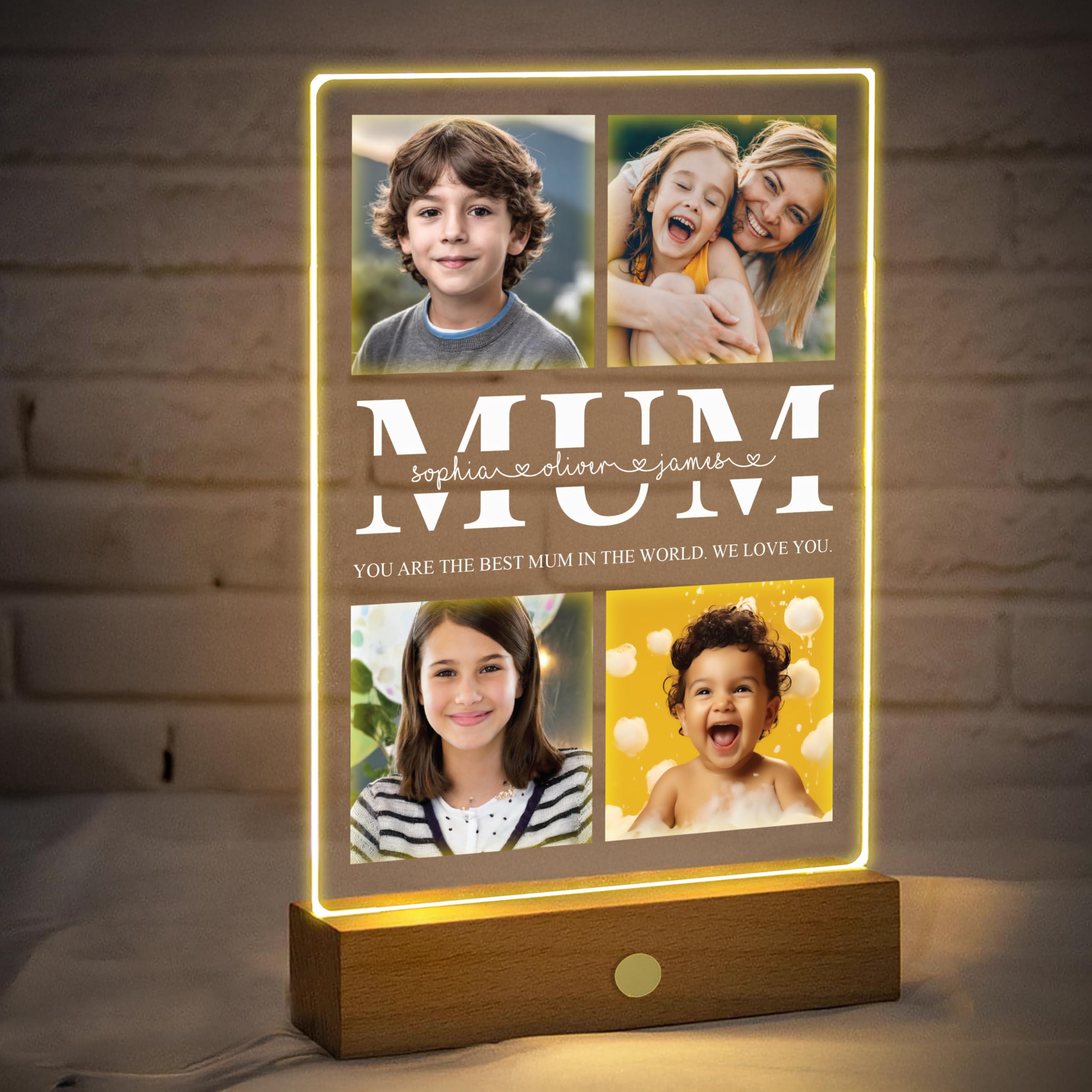 Star Online Personalised Mum's Day Gift: Acrylic Puzzle Heart Night Light Custom Photo Frame, Rechargeable, 15x21cm