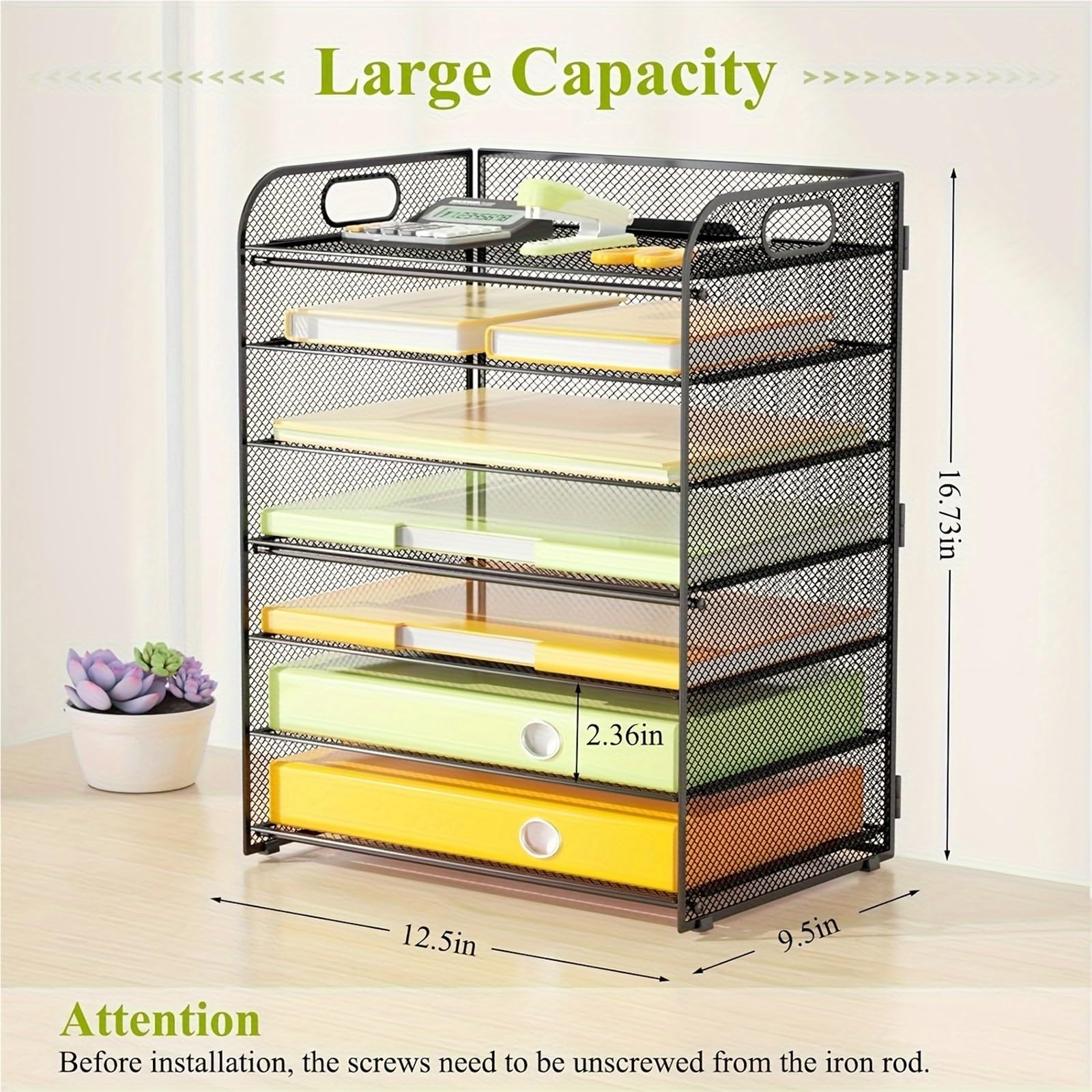 Bandeja Organizador Documentos Organizador de Escritorio Acero Inoxidable con 7 bandejas Malla for Cartas - Archivos Vertical asa Clasificador Documentos Oficina(Seven Layer)