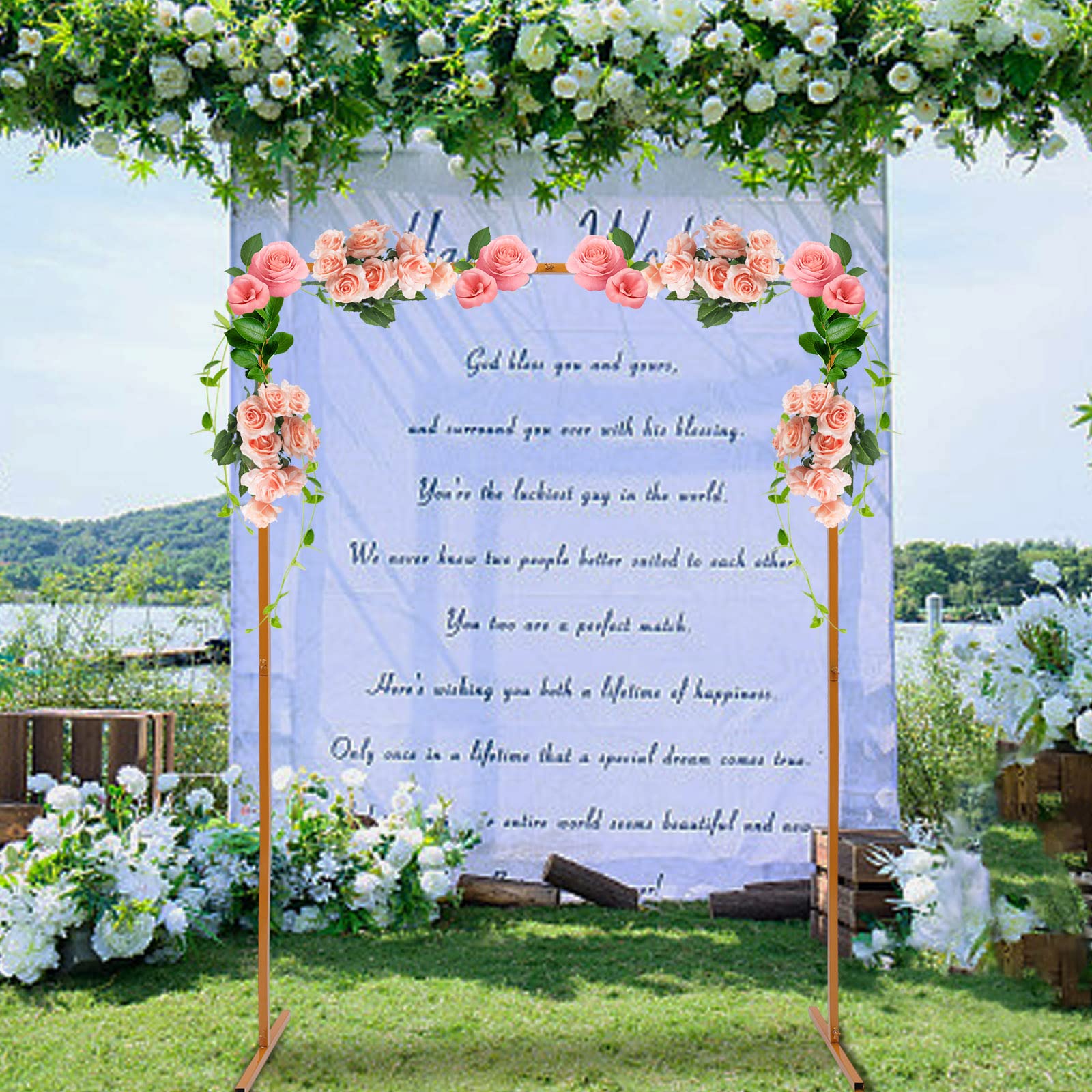 2m x 1,5 m Arches de Mariage Rectangulaires, Cadre en Métal Doré pour Arche de Nariage, Cadre de Fleurs, Arche de Jardin en Métal doré pour Anniversaire, Fête, Banquet