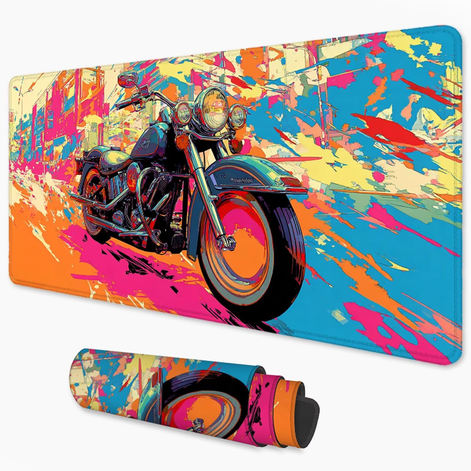 Kolorowa podkładka pod mysz XXL podkładka pod mysz 1000 x 500 mm motocykl pod biurko z wodoodporną powierzchnią i antypoślizgową podstawą, podkładka pod mysz do biura, komputera, poprawia dokładność i