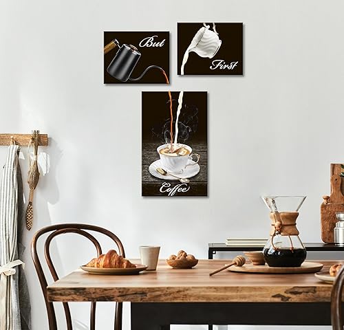 Miniatura 2 de Arte de pared para cocina, decoración de café, impresiones en lienzo con texto en inglés "But First Coffee Bar, cafetería", cuadros para beber, 3