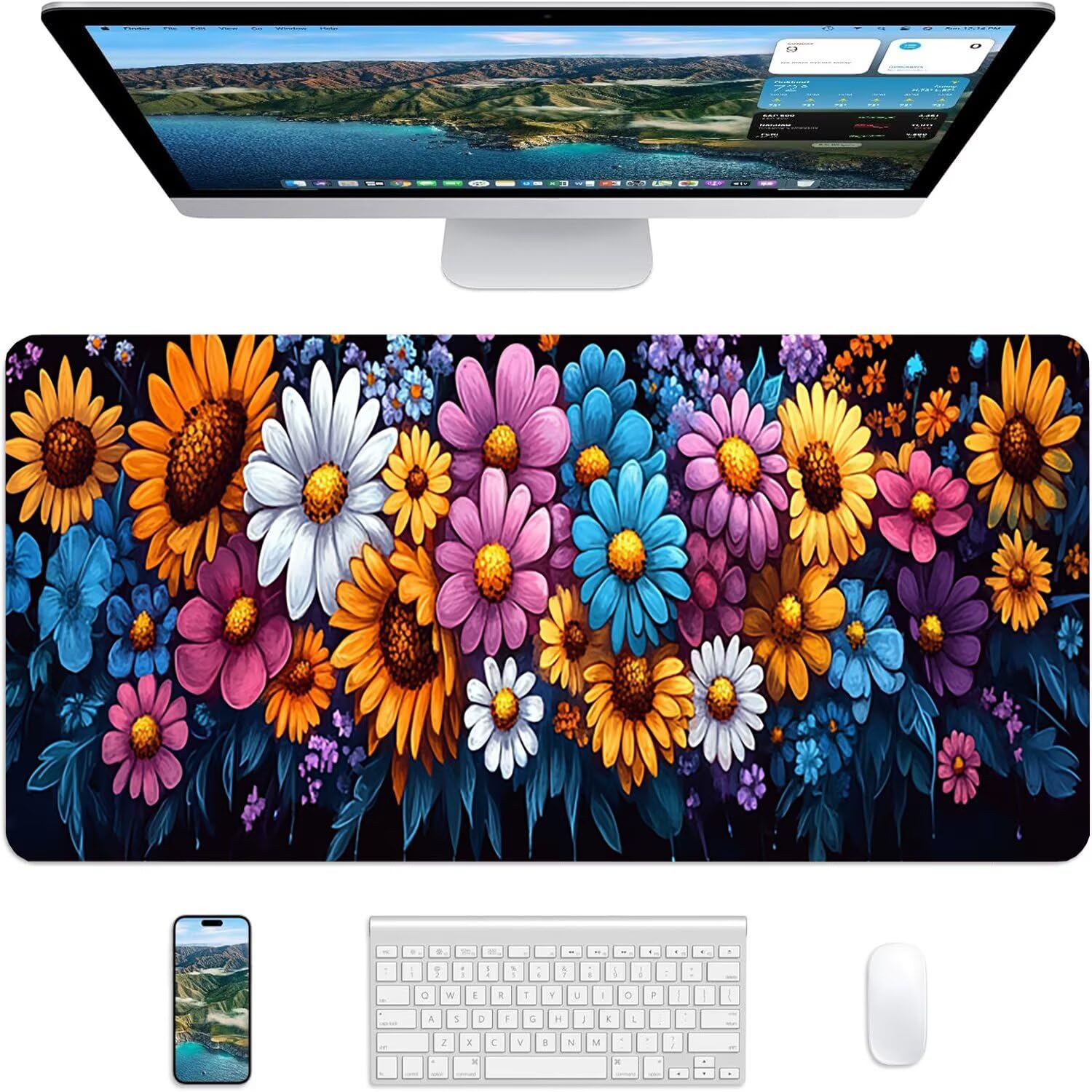 Podkładka pod mysz Lejnlnng XXL - 160x80cm - Flower Big Gamer Mouse Pad, fabryczna XL antypoślizgowa gumowa mata na biurko, wodoodporna podkładka pod mysz o wysokiej precyzji i szybkości baza JL-7352