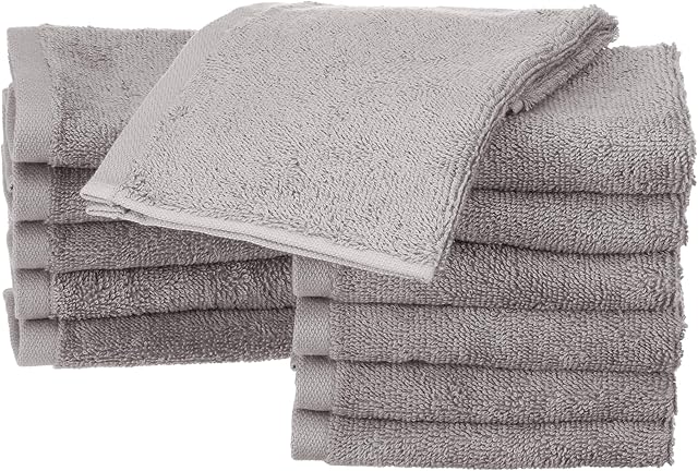 Amazon Basics Cotton Washcloths - 12-Pack, Grey