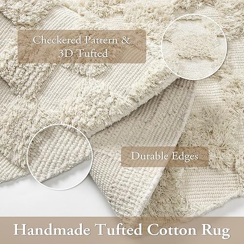 Miniatura 9 de Lahome Alfombra de baño bohemia pequeña alfombra de 2 x 3 pulgadas alfombra de cocina a cuadros lavable copetuda con borlas no desprende pelusa
