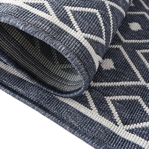 Miniatura 5 de Unique Loom Outdoor Trellis Collection - Alfombra de área Kafes (2 x 6 pies 1 pulgada, azul marinomarfil)