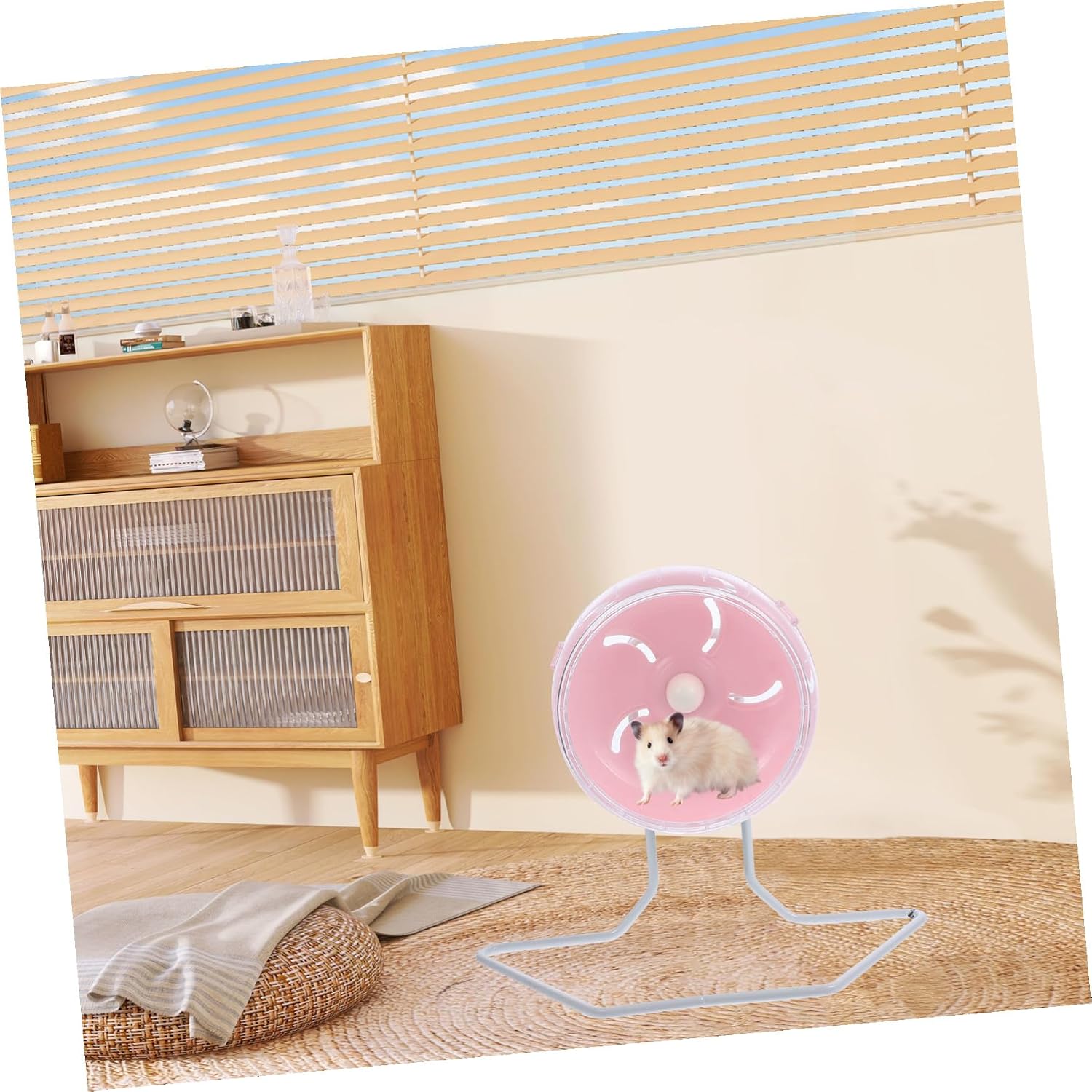 Silent Adjustable Hamster Wheel with Stand for Small Animals Exercise and Running Suitable for Hamsters Gerbils Chinchillas and Hedgehogs Space-Saving Quiet Spinner Pet