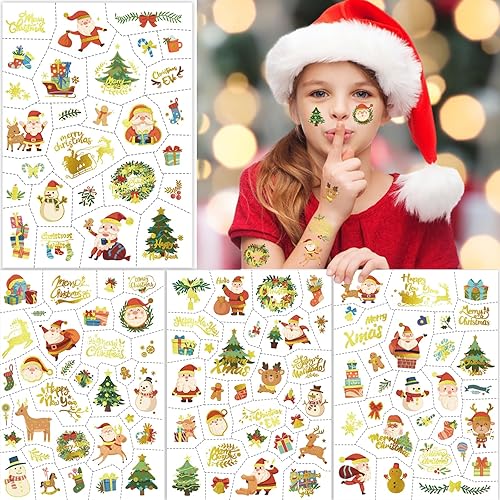 Miniatura 2 de 118 tatuajes temporales de Navidad para niños, tatuajes falsos con Papá Noel, Rodolfo, árbol de Navidad, muñeco de nieve, sombrero de Navidad para