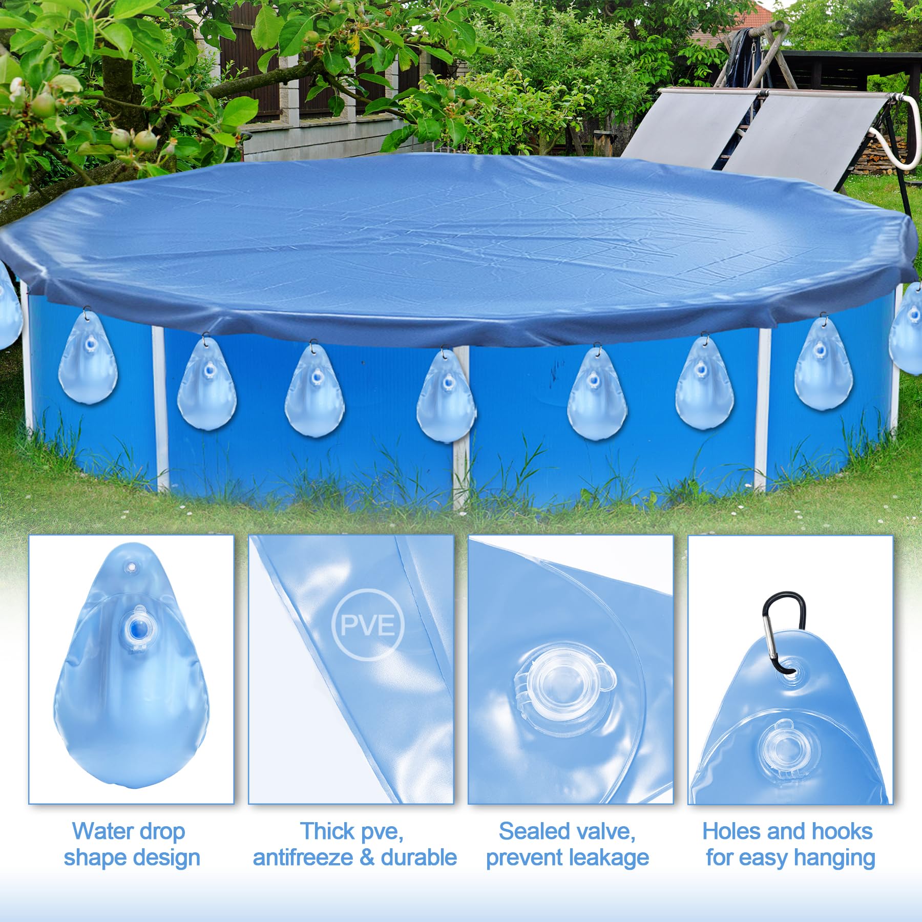 TZEKING 12 Pièces Sacs d'eau Lourds pour Couverture de Piscine,PVC Epais Sac de Suspension de Bâche de Piscine Etanche,Réutiliser Sac de Remplissage,pour Bâche de Piscine Hors Sol Antigel en Hiver