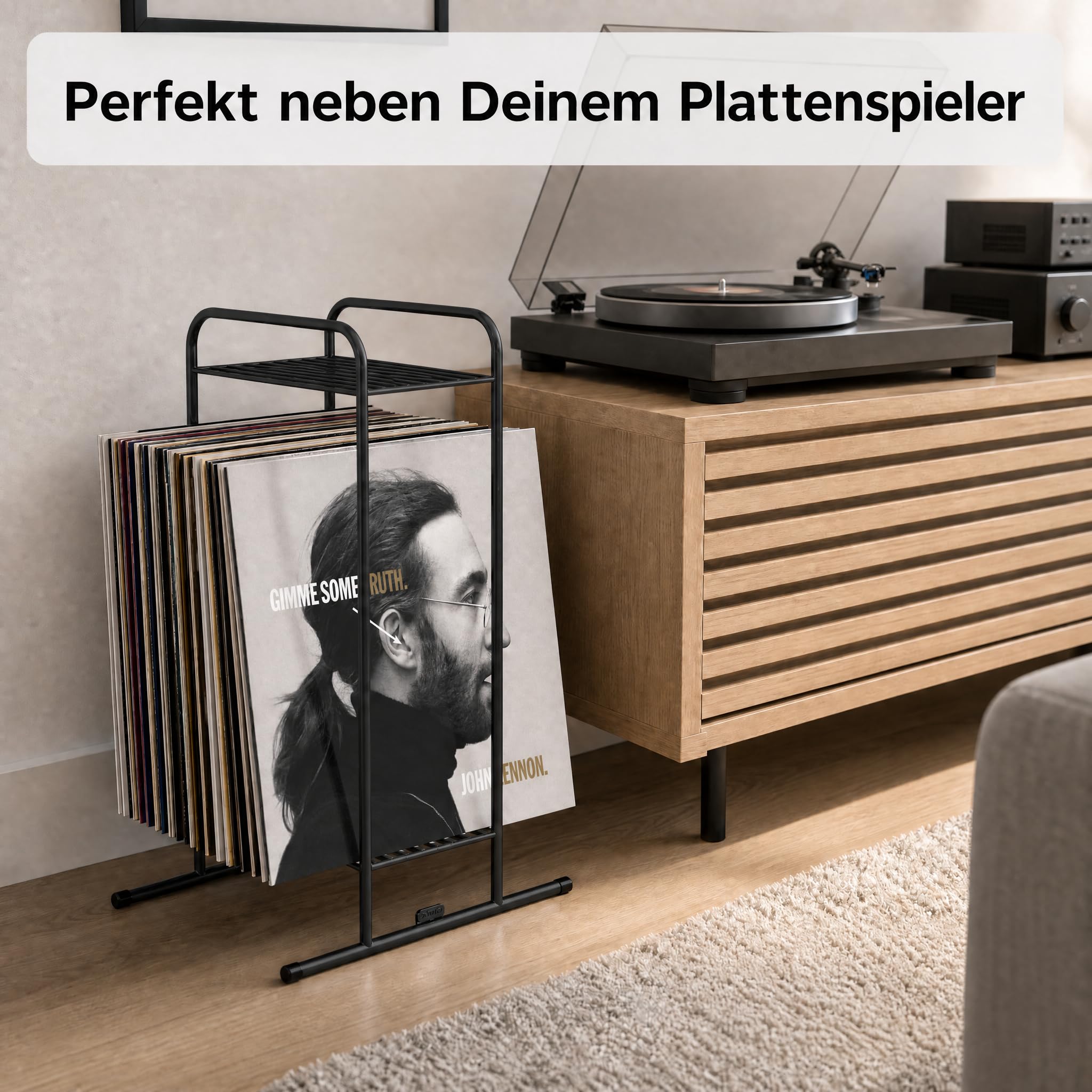 Zomo VS-Rack Vinya 50 Vinylständer – 300 x 190 x 455 mm - Schwarz - Plattenregal aus Stahl für bis zu 50 LPs – Kompaktes Schallplattenregal mit breiten Standfüßen – Modernes Vinyl Rack