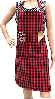 PIXEL HOME DECOR Cotton Apron 100% Cotton Check Kitchen Apron with Front Center Pocket Best Design Apron (Red Checked) Price in India