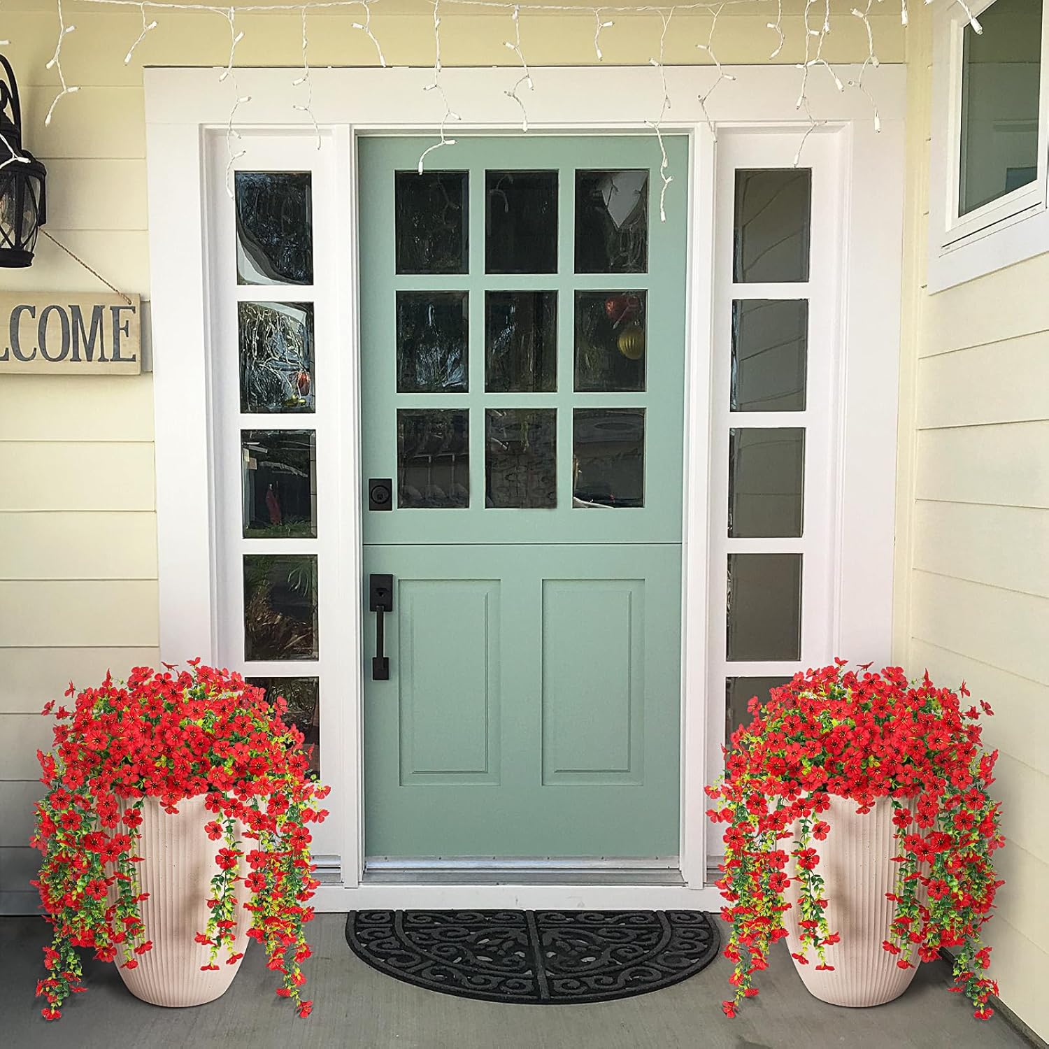 Fake Artificial Hanging Flowers for Outdoors Decoration, 2 PCS Faux UV Resistant Artificial Outdoor Flowers, Fake Plants Look Real Daisy No Fade Spring Decor for Porch Home Patio Balcony and Yard
