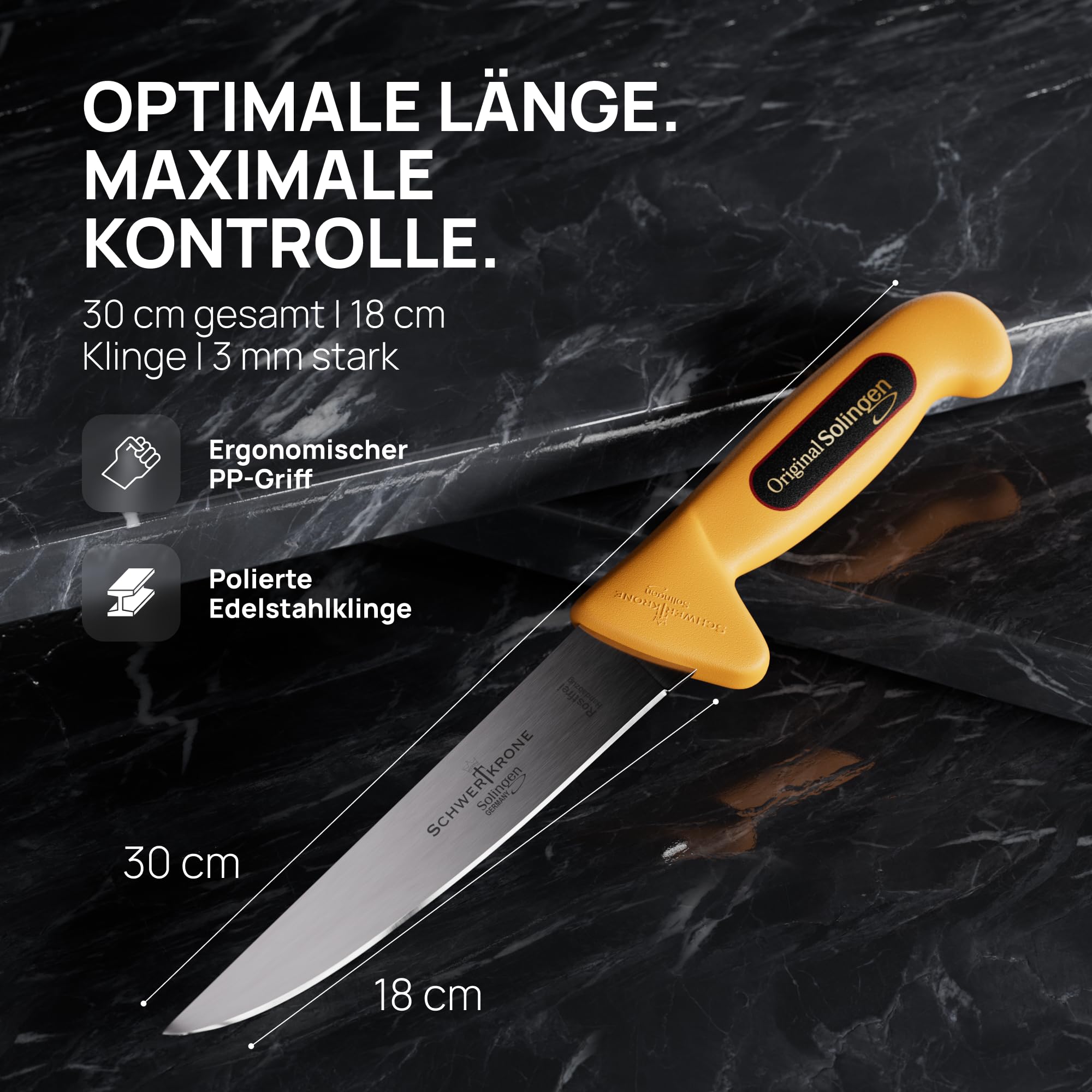Schwertkrone Set di Coltelli da Macellaio + Acciaino, Lama Lucida, Acciaio Inox, Manico in Plastica Igienica - 7 Pezzi - Prodotto a Solingen, Germania