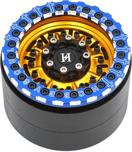 Miniatura 6 de Hobbysoul 2 ruedas RC 2.2 Beadlock 2.2 llantas hexagonales de 0.472in, color dorado y azul, apto para RC Mud Crawler Off Road Truck SCX10 Capra Ryft