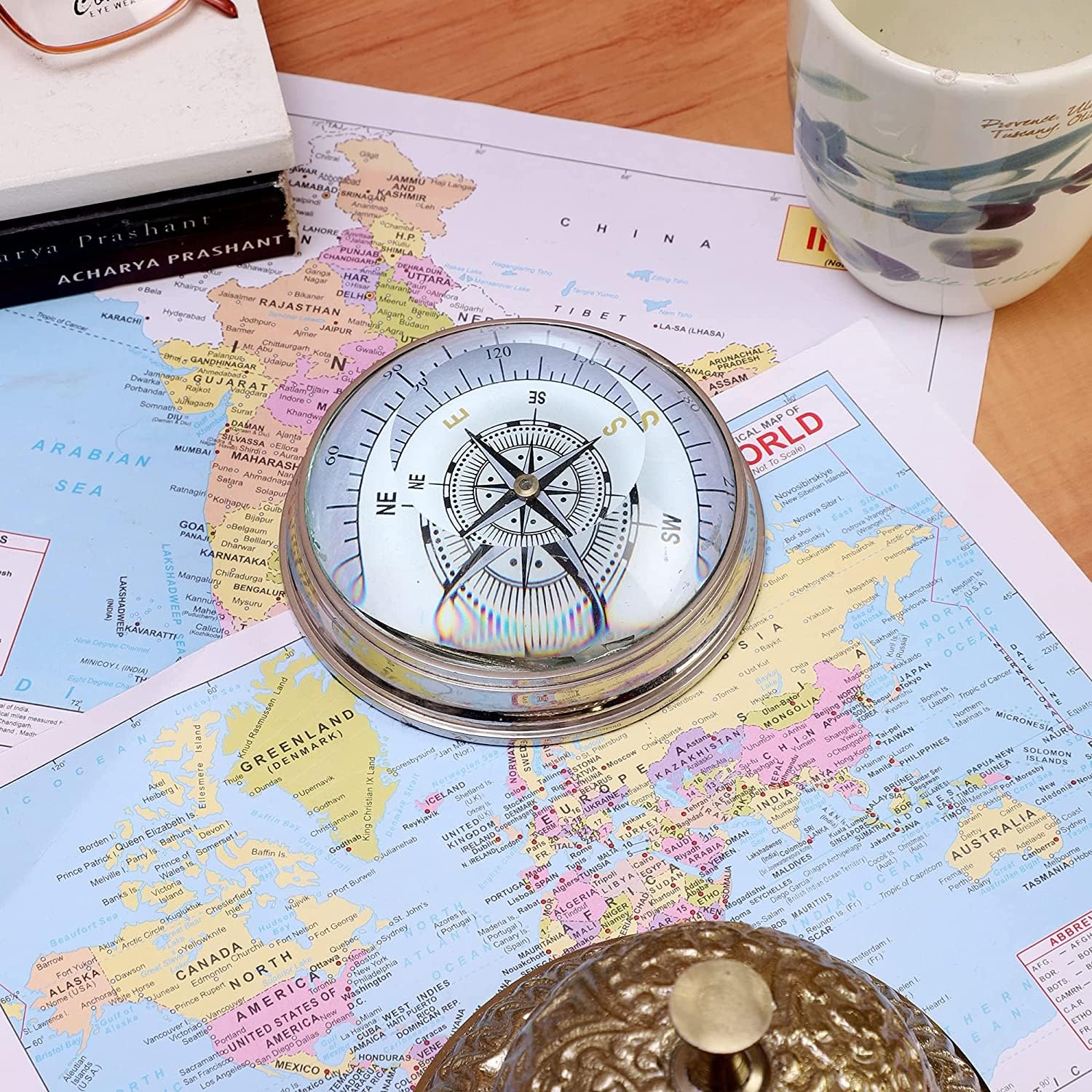 TrenDec Travel Compass-Aluminium Paperweight, 4.5x4.5x2 cm,Silver | Handicrafts Antique Vintage Working Metal | Glass Compass Direction for Home Office Outdoor Camping | Desk Accessories Paperweight-image-40