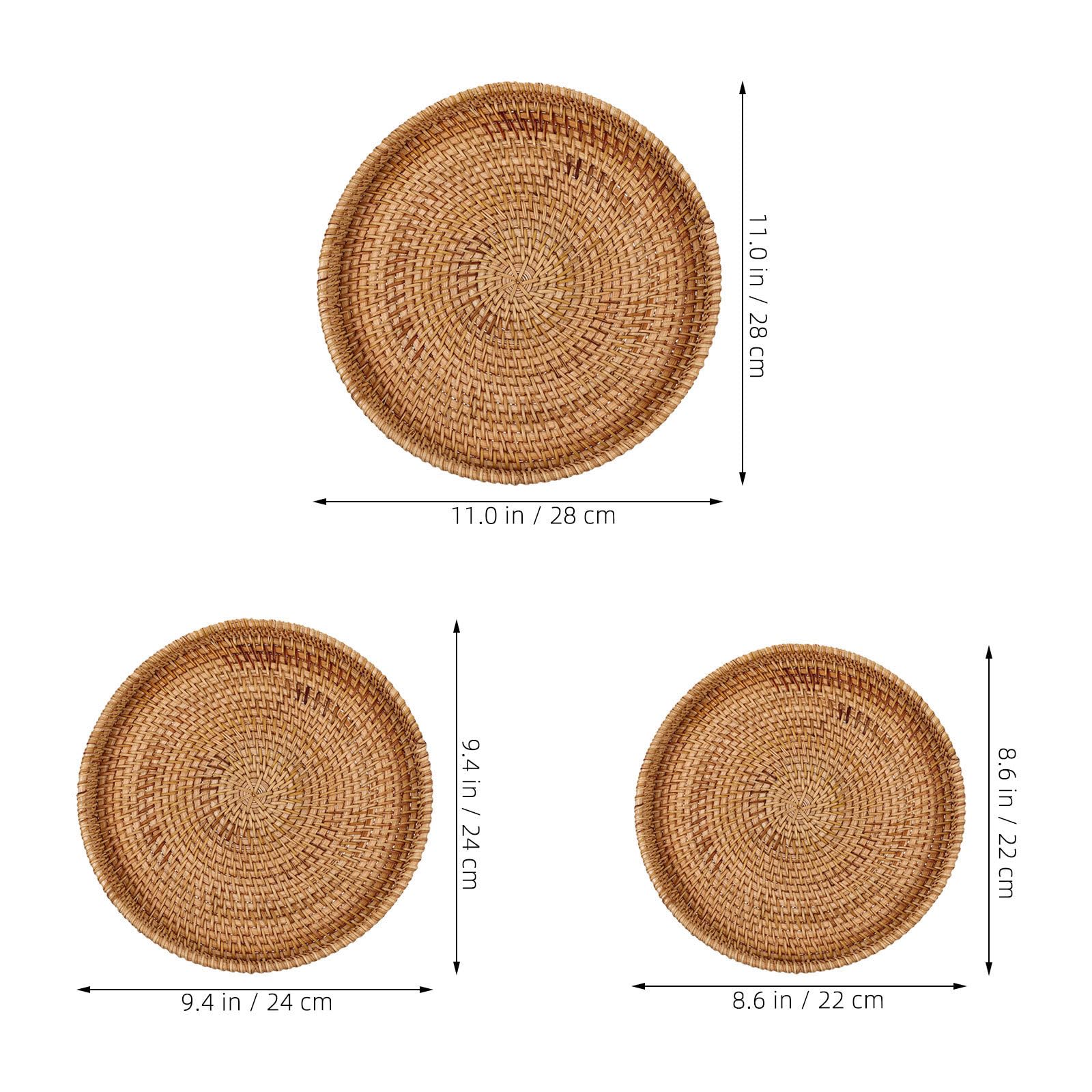 3 Pezzi Cesto Rotondo in Rattan Intrecciato Artigianalmente,