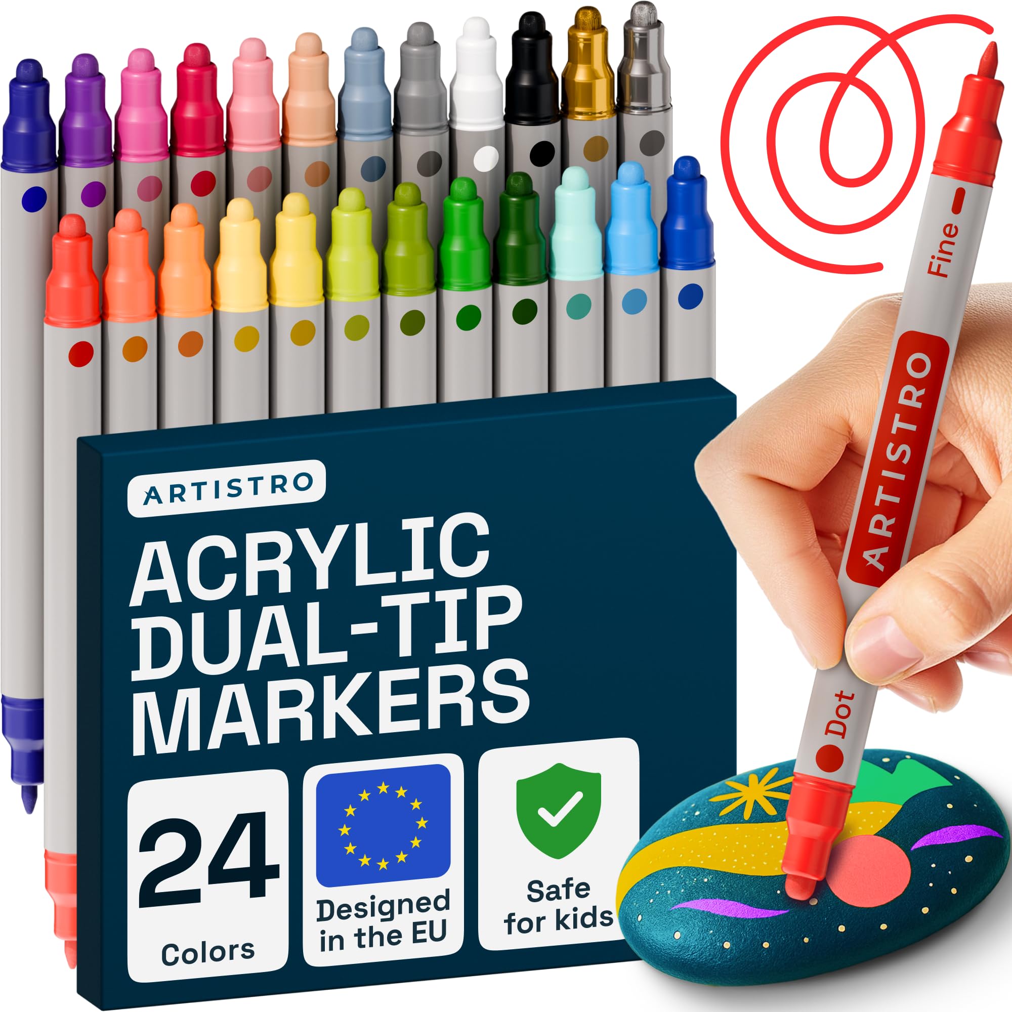 ARTISTRO Acrylic Paint Markers for Rock, Fabric, Wood, Glass, Craft - 24 Quick Dry Dual-Tip Paint Pens for Halloween Decorations - Pumpkin Painting Kit, Drawing Markers, Art Supplies