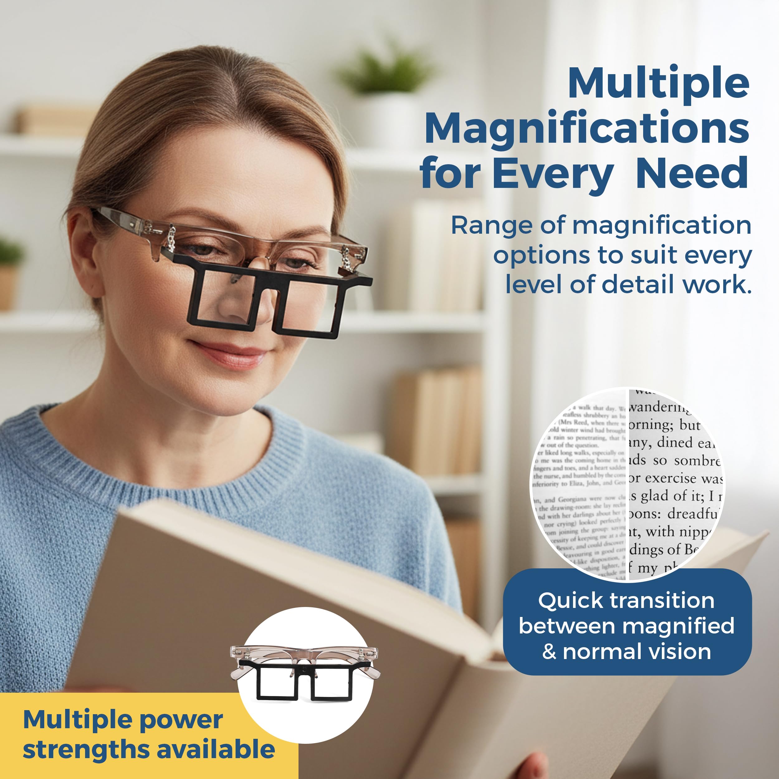 Telesight Halbrahmen # 44 Juwelierbrille, Lupe, Headset, leicht, erhältlich in 3 Stärken, Kopfbandlupe, perfekte Juwelier-Visionbrille und Wimpernlupe – Schwarz