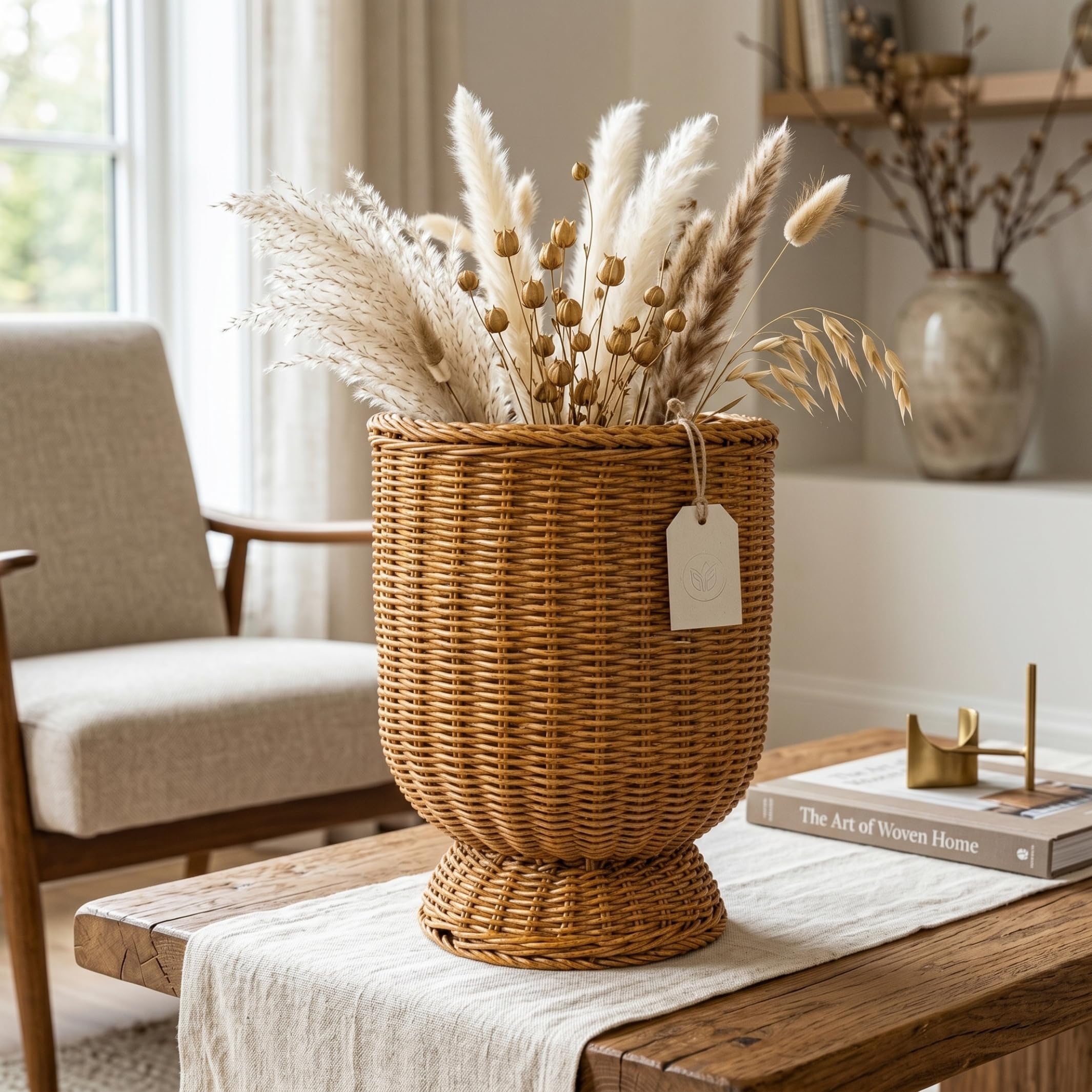 Faticenic Wicker Planter, Handwoven Plant Basket Decorative Urn Planter Flower Holder for Indoor & Outdoor, Small, Wicker Vase