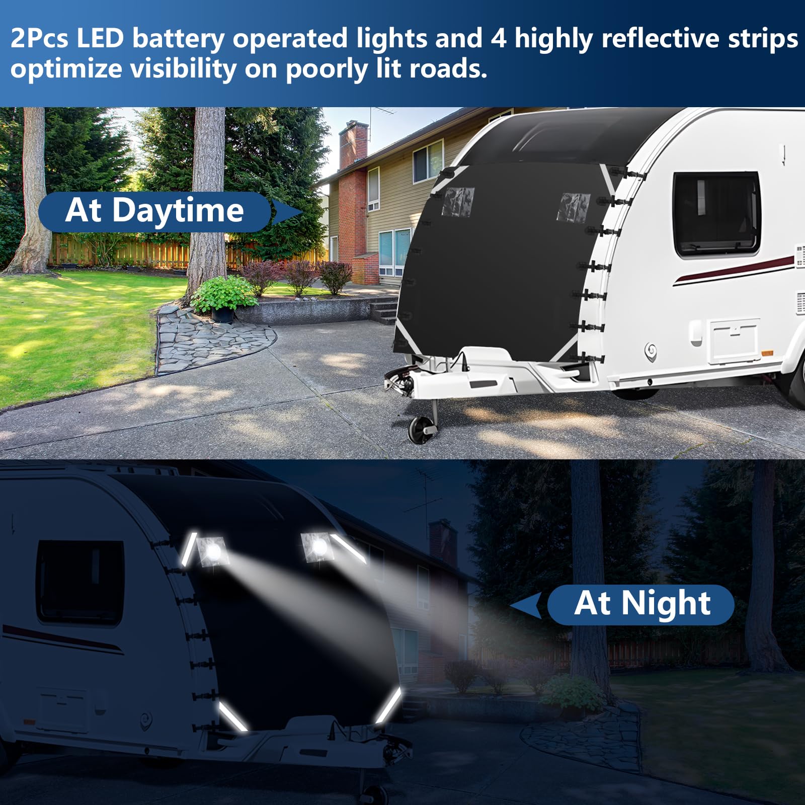 Wohnwagen Frontabdeckung 220x180cm - Wasserdicht Mit LED & Reflektorstreifen