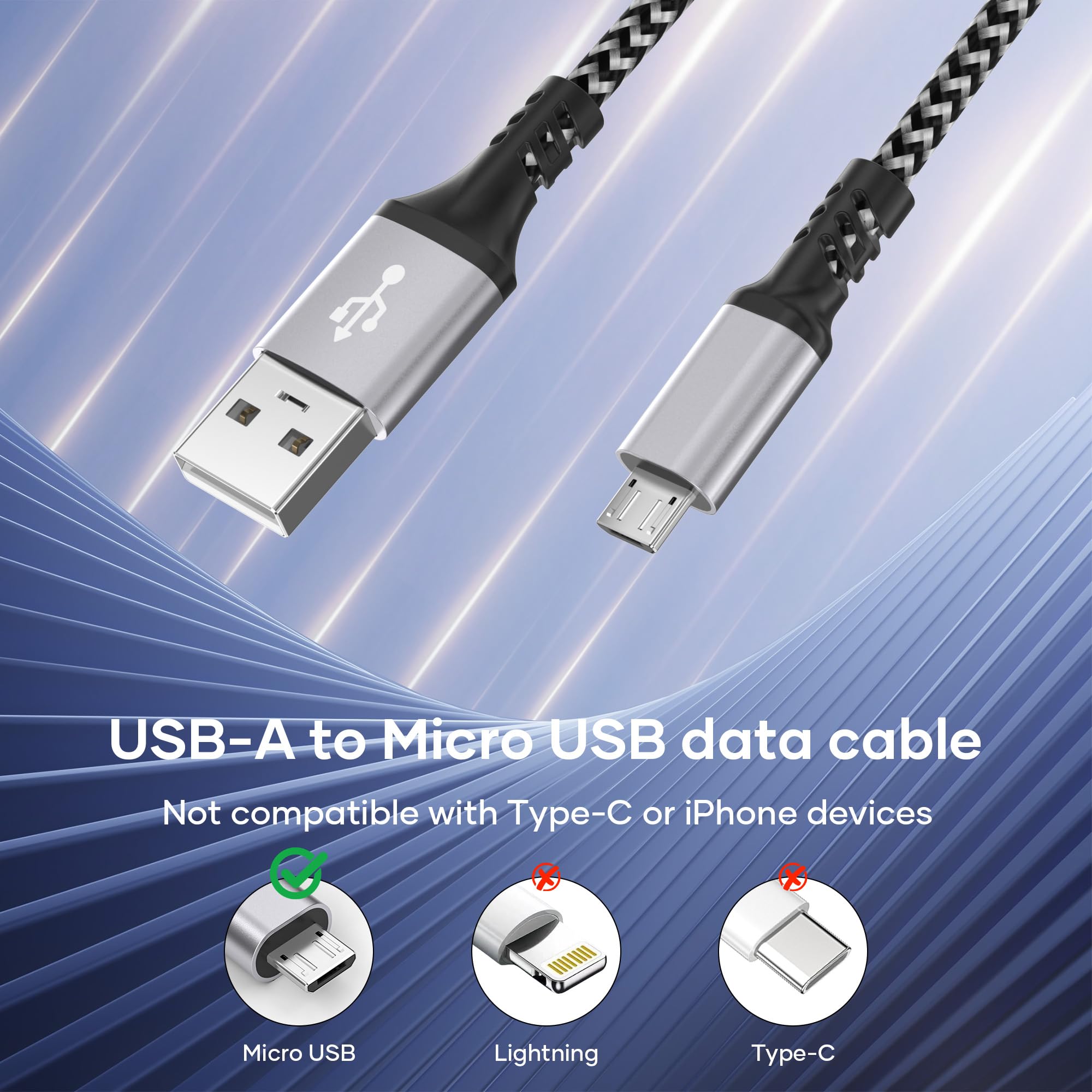 Cavo micro USB,cavo di ricarica micro USB in nylon da 1m,cavo di ricarica ad alta velocità per telefono Android,Samsung Galaxy S7/S6/S4/J7/J5/Note 5,Nokia,Kindle,tablet,LG,HTC,cuffie,power bank - 2
