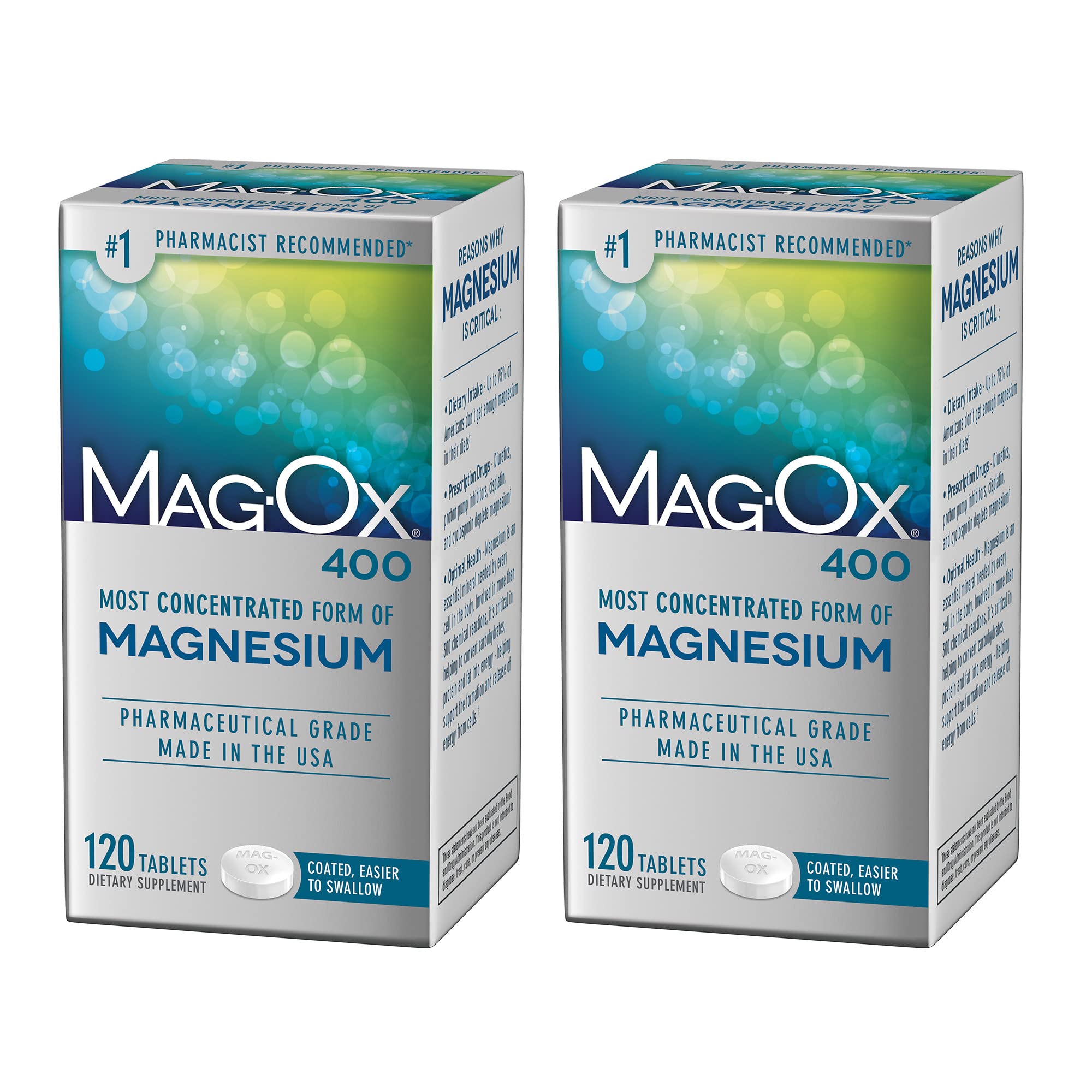 Mag-Ox 400 Magnesium Supplement, Pharmaceutical Grade Magnesium Oxide with 482 mg Per Dose, 120 Tablets, Pack of 2Mag-Ox 400 Magnesium Supplement, Pharmaceuti…