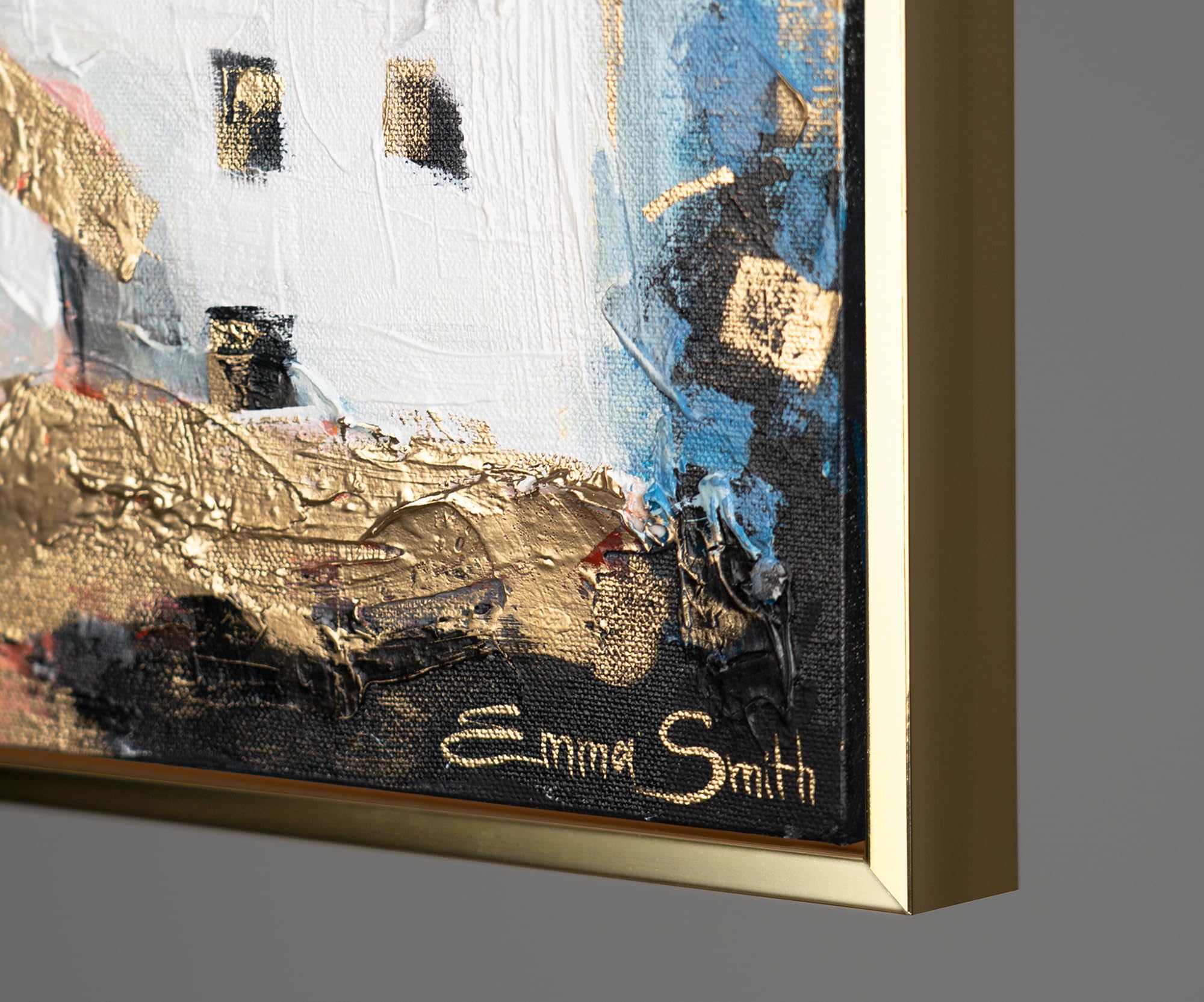 YS-Art Luxus Abstrakt Acryl Gemälde auf Leinwand Häuser im Sonnenlicht handgemalt Wandbild 100x50 cm