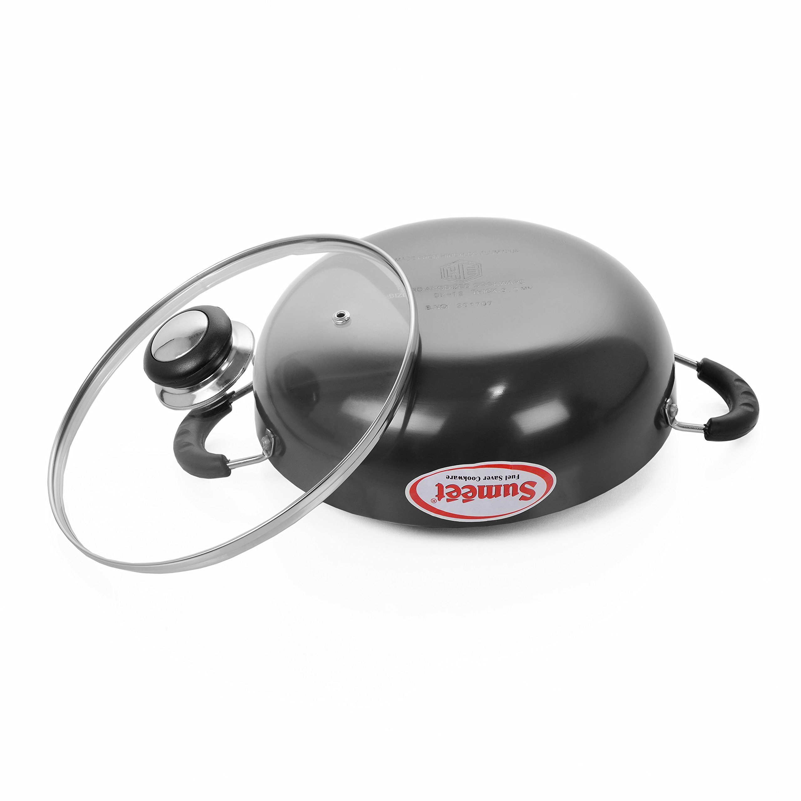 Sumeet 3Mm Hardanodised Deep Kadhai With Glass Lid. No. - 10 18Cm Dia. 1 Ltr Capacity, Black - Image 4 thumbnail
