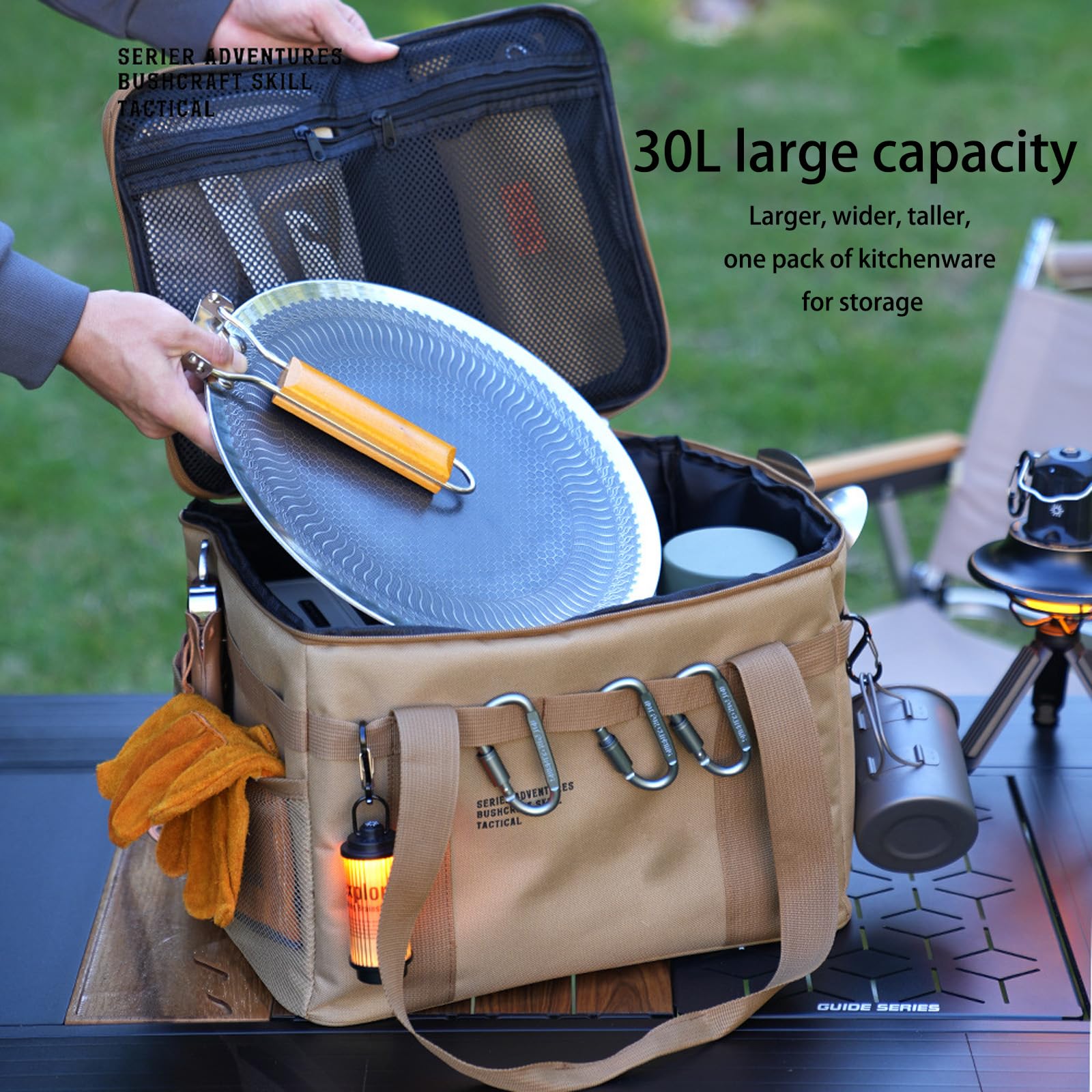 Organizador de camping plegable impermeable de 30 L/42 l, capacidad multicompartimento, accesorios de cocina para exteriores, ideal para camping