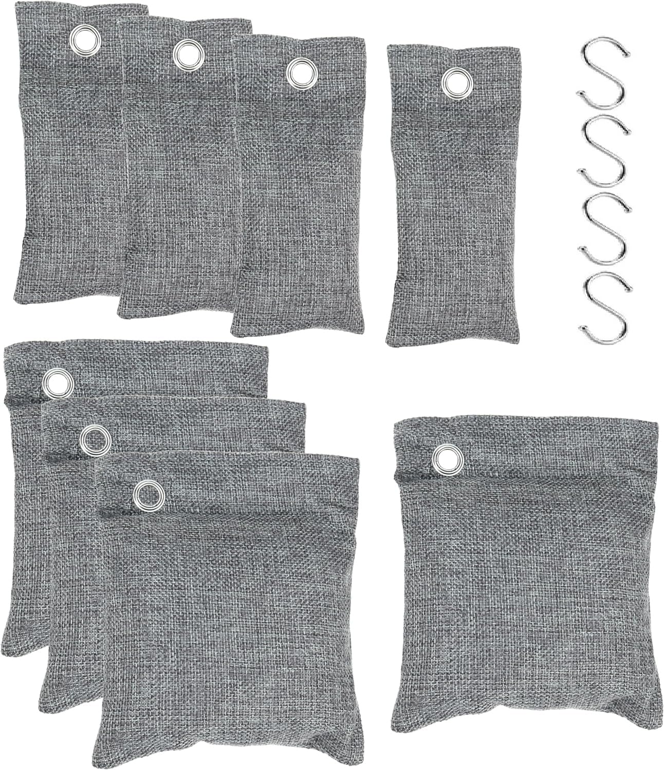 Uniface 8 Pack Activated Charcoal Odor Absorber, Natural Bamboo Charcoal Bags,Home Car Closet Air Freshener Shoe Deodorizer,200g & 50g - Basement Musty Odor Eliminator Deodorizer