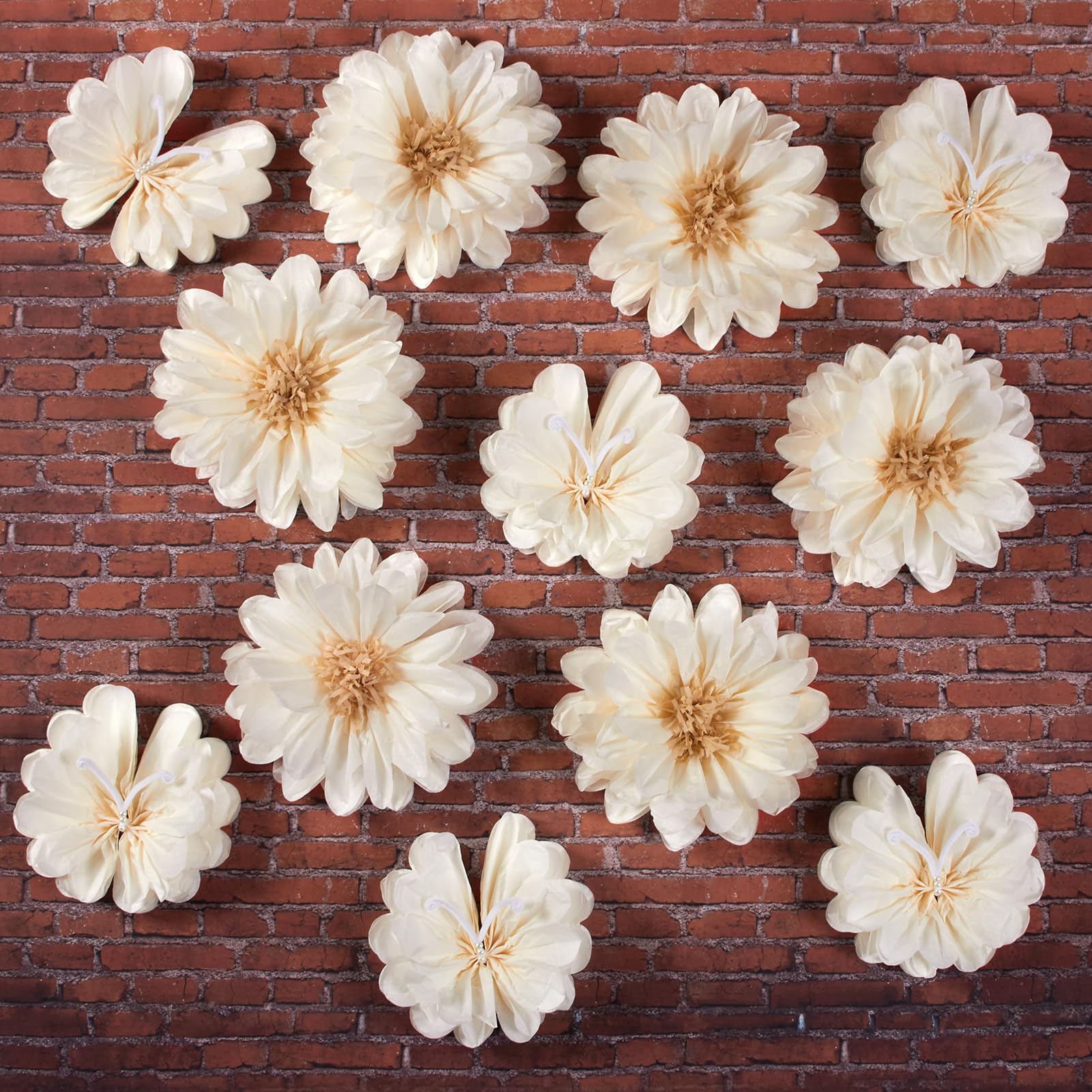 12 Stück Papierblumen Pompons Deko 35cm Weiß Gänseblümchen Große Papierblumen Zum Aufhänge Seidenpapier Pompoms Blume für Hochzeit, Babyparty,Geburtstagsdeko Mädchen, Gartenparty Deko
