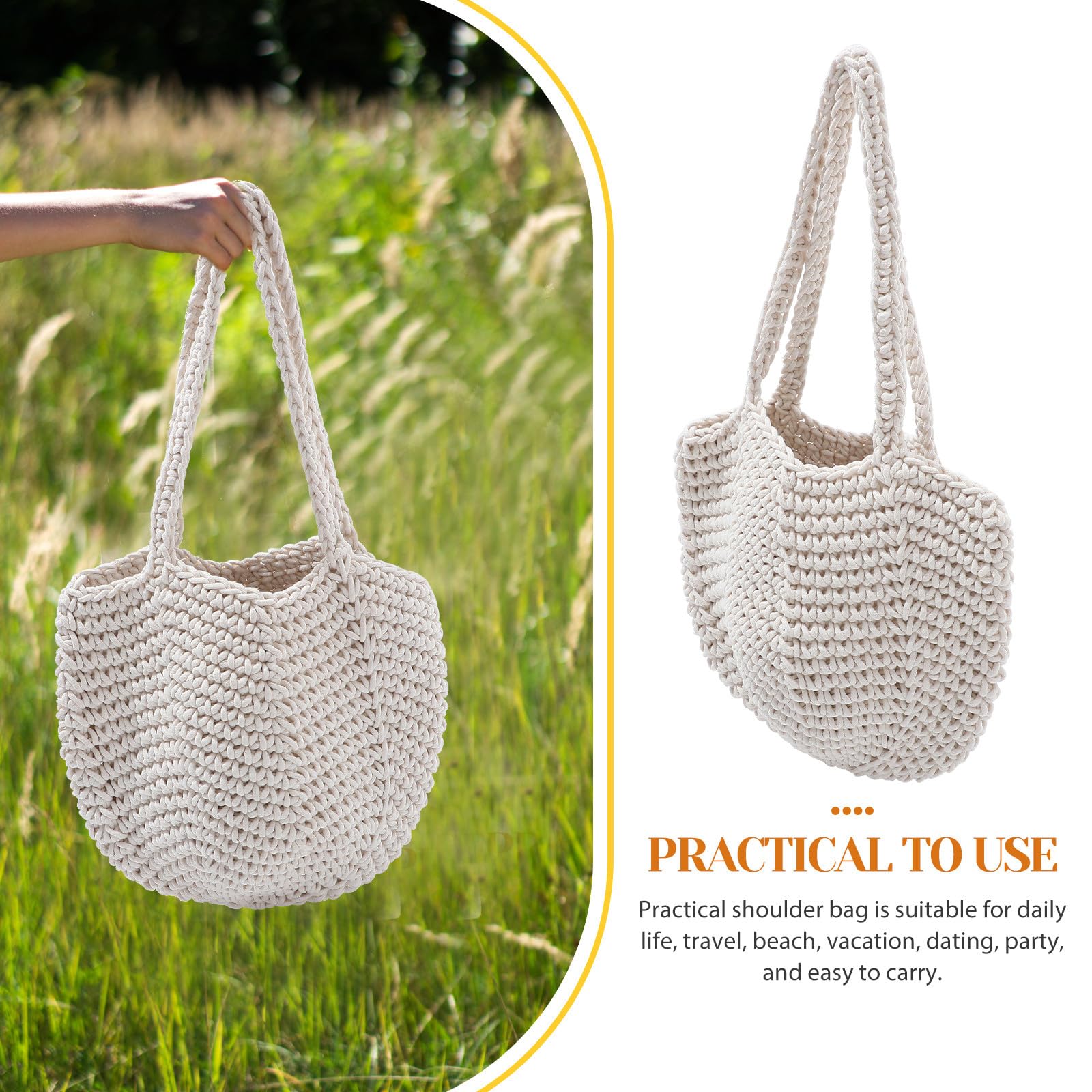Artibetter Borsa da Spiaggia Estiva Intrecciata in Corda di Cotone Bianca Borsa Tote a Tracolla Capiente per Donna Versatile per Vacanze e Vita Quotidiana