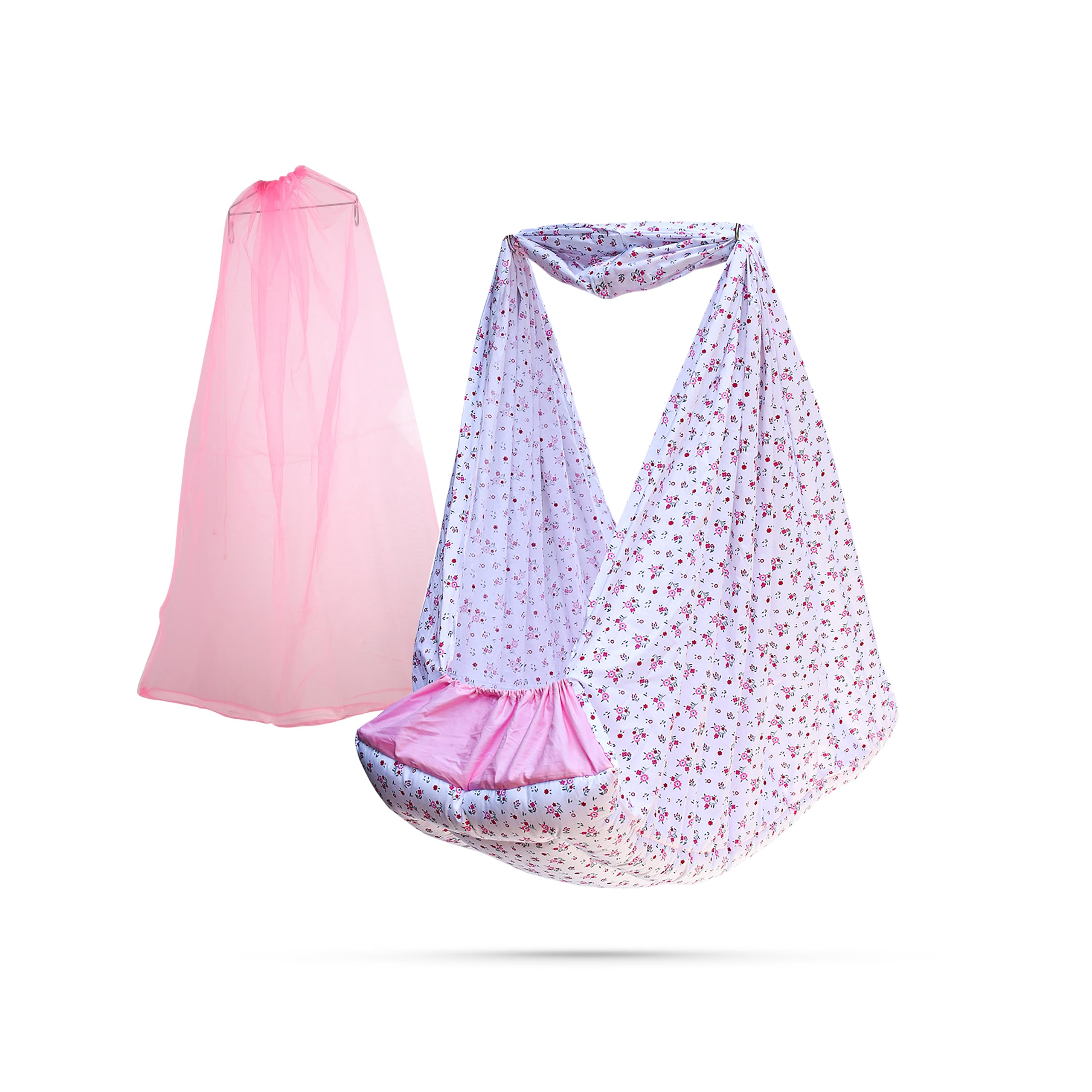 beetotNew Born Baby Cradle. Jhula for Baby. Containing Bed Cradle and Mosquito Net. Weight Capacity Up to 20kg. Age from 0 to12 Months. Baby Spring Jhula. Floral Print Cradle for Baby