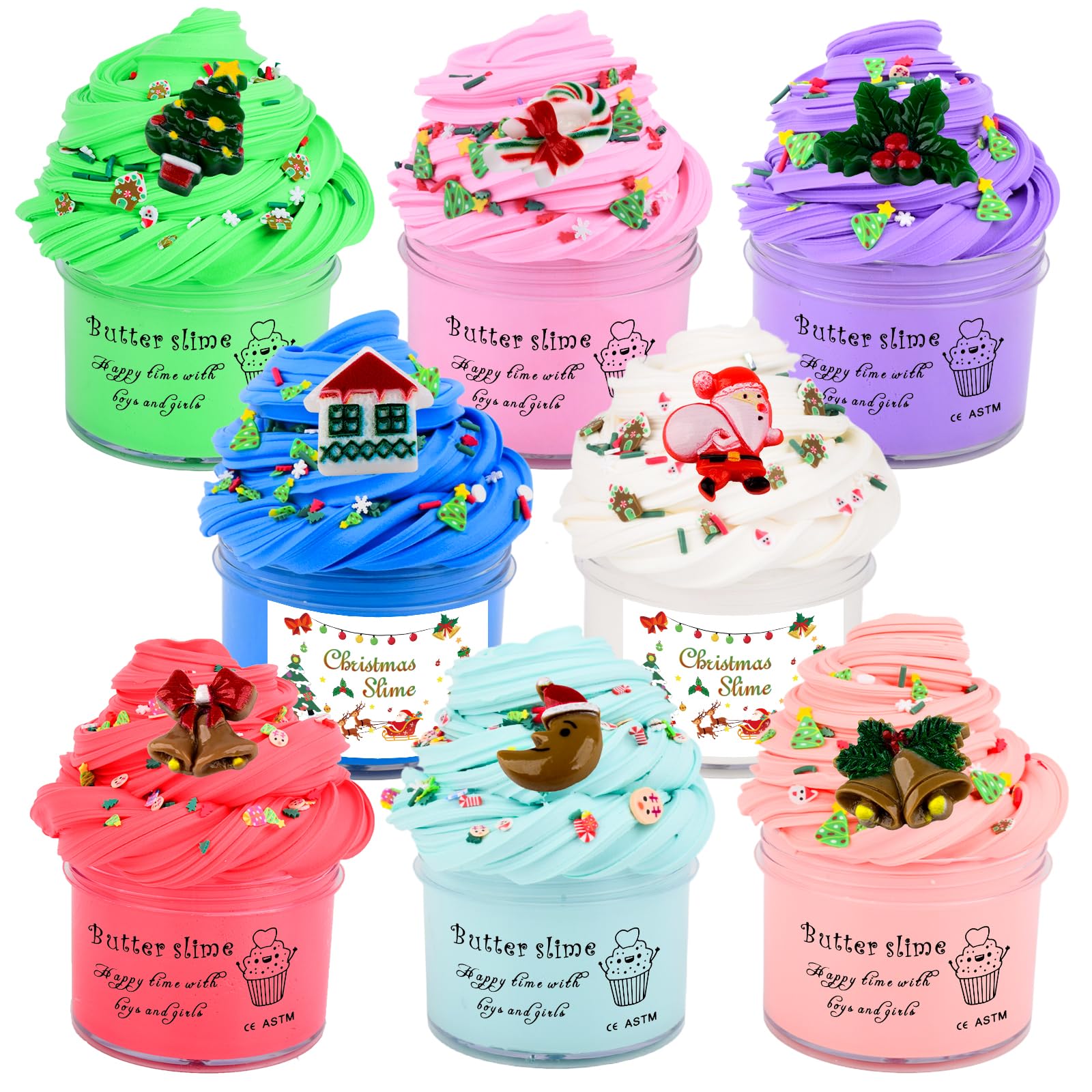 8 Pack Butter Slime Kit,Cute Toys and Stickers,Super Soft and Non-Sticky, Party Favors and Stress Relief Toy for Girls and Boys,DIY Slime Toy for Kids.