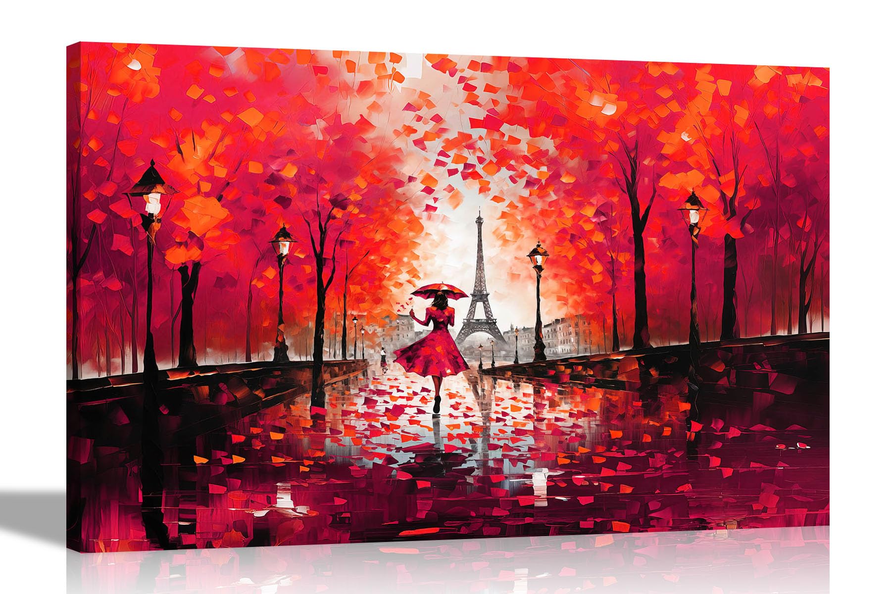 Artley Prints Red - Autumn Stroll In Paris Colourful Canvas Pictures For Wall | Abstract Art In Living Room, Bedroom Prints 76 X 50Cm (30 X 20 Inches)
