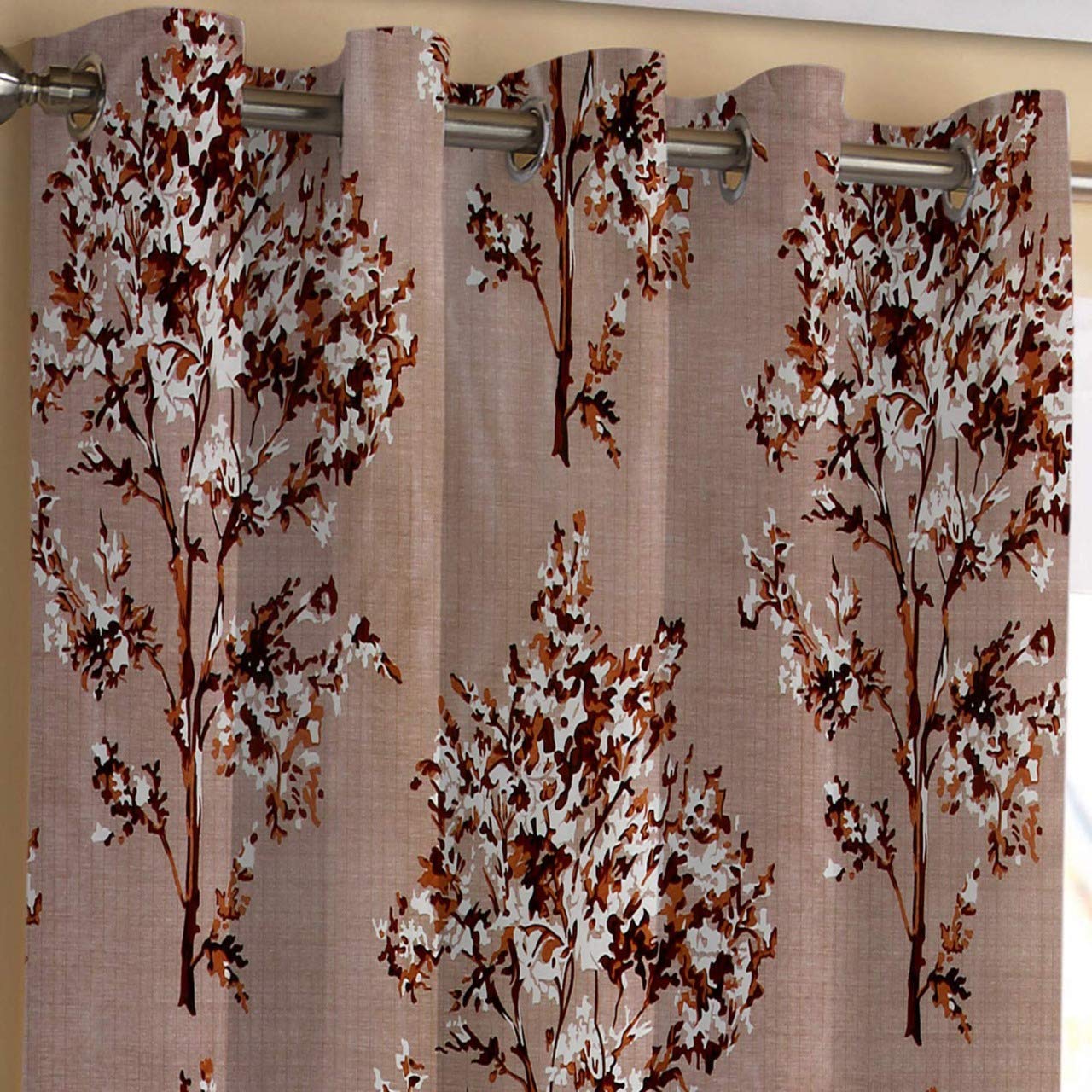 GRIHSHOBHA 6 Feet Polyester Tree Room Darkening Eyelet Window Curtains for Living Room Bedroom and Office, Brown, Pack of 3