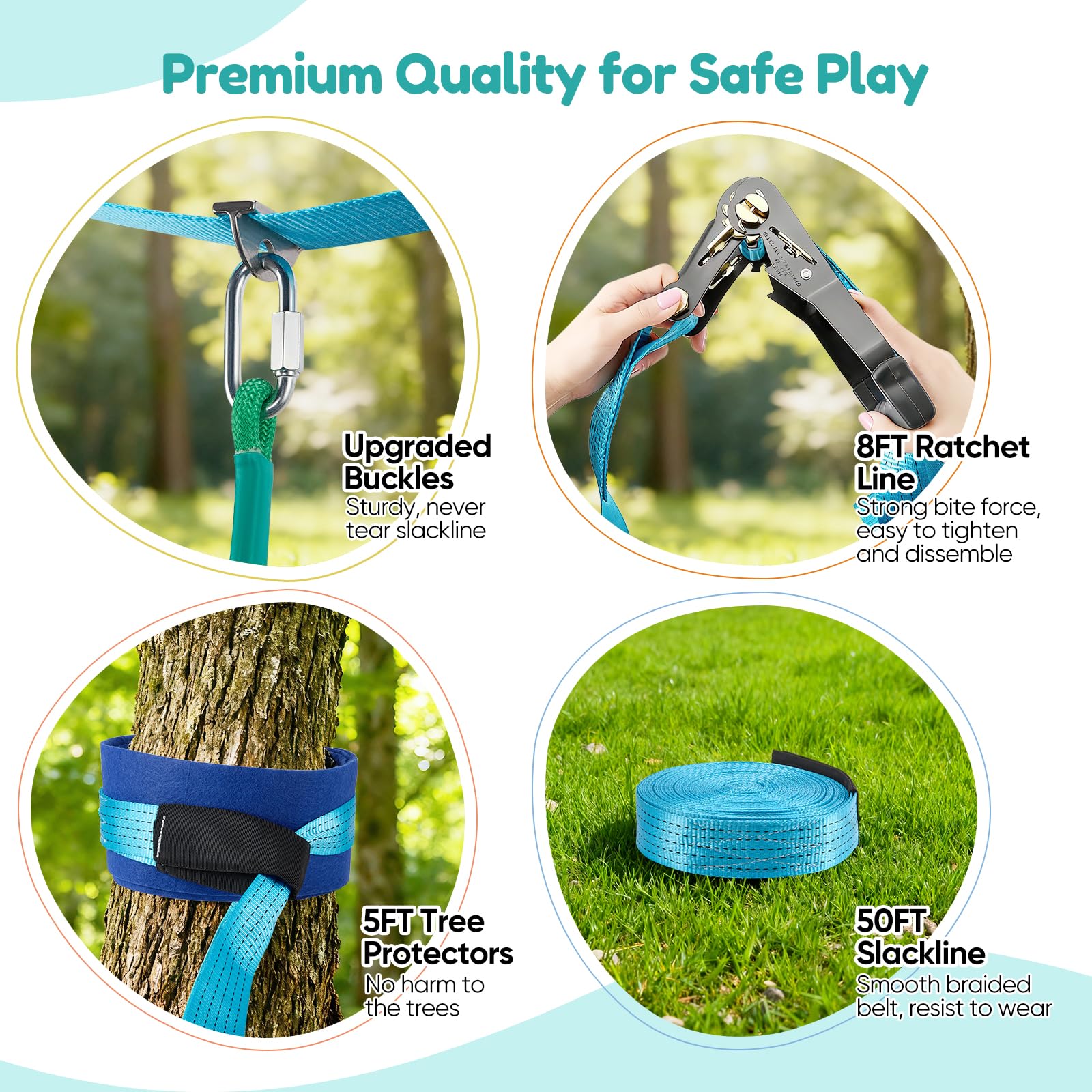 Set Slackline 8 in 1, ostacoli di arrampicata all'aperto con corda, aste per scimmie, anelli per arrampicata e scala, protezione per albero, borsa di stoccaggio, portata fino a 50 kg, per bambini 3-10