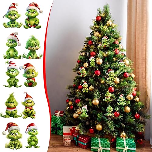 Miniatura 2 de Adornos colgantes de madera de monstruo verde de Navidad, adorno colgante de acrílico verde navideño para decoración de árbol de Navidad, decoración