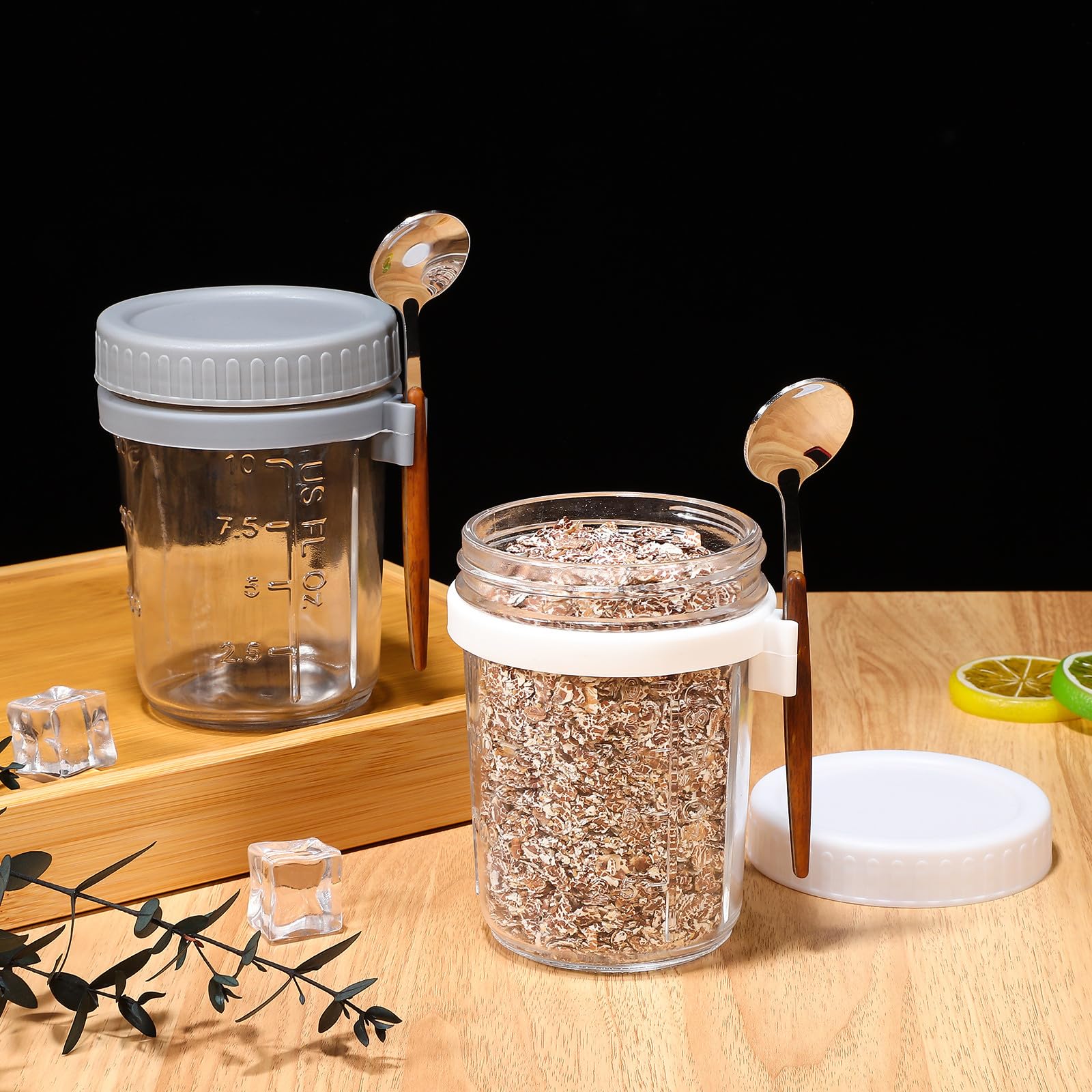 Beaupretty 4 Stück Vorratsglas mit Deckel und Löffel 400ml aus Glas und Silikon Luftdicht und Praktisch für Küche und Büro Stilvoll und Einfach zu Halten