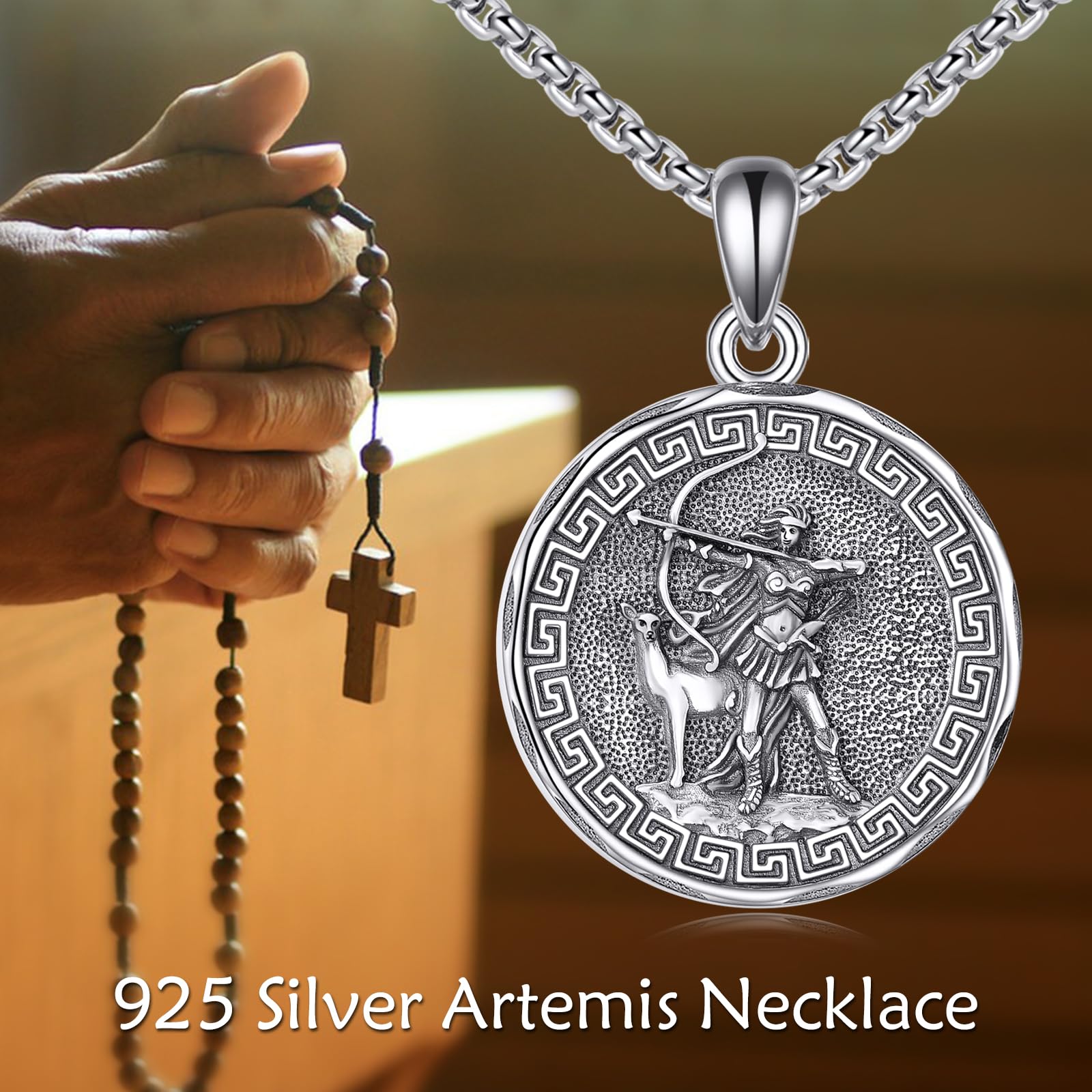 YFN Collar de Dios Griego de plata de ley con colgante protector religioso para mujeres y hombres