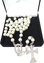 Terço De Noiva Prata Perolas Creme Tamanho Médio