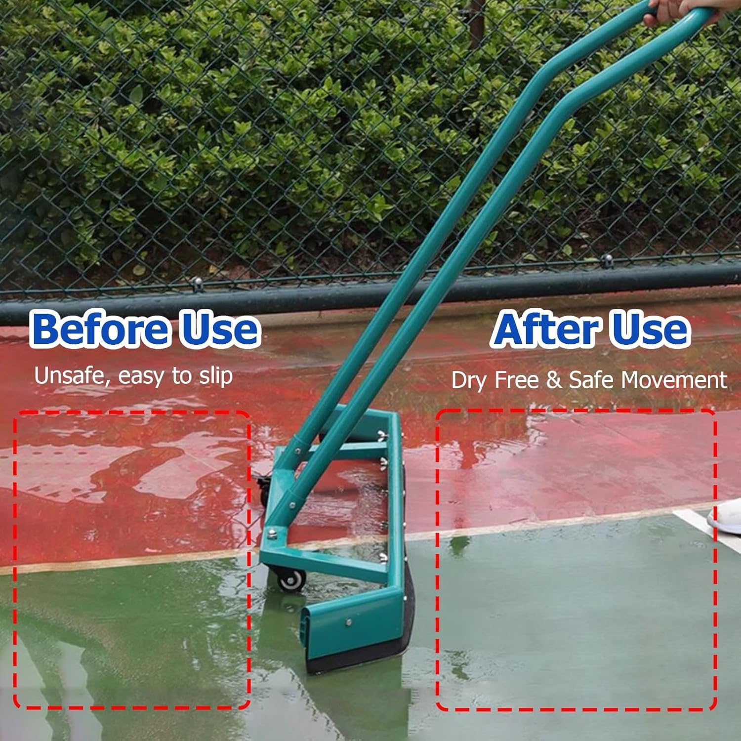 Escoba para quitar agua de piso resistente para interiores y exteriores, empujador de agua móvil de aluminio para cancha de tenis, talleres, ahorro de tiempo
