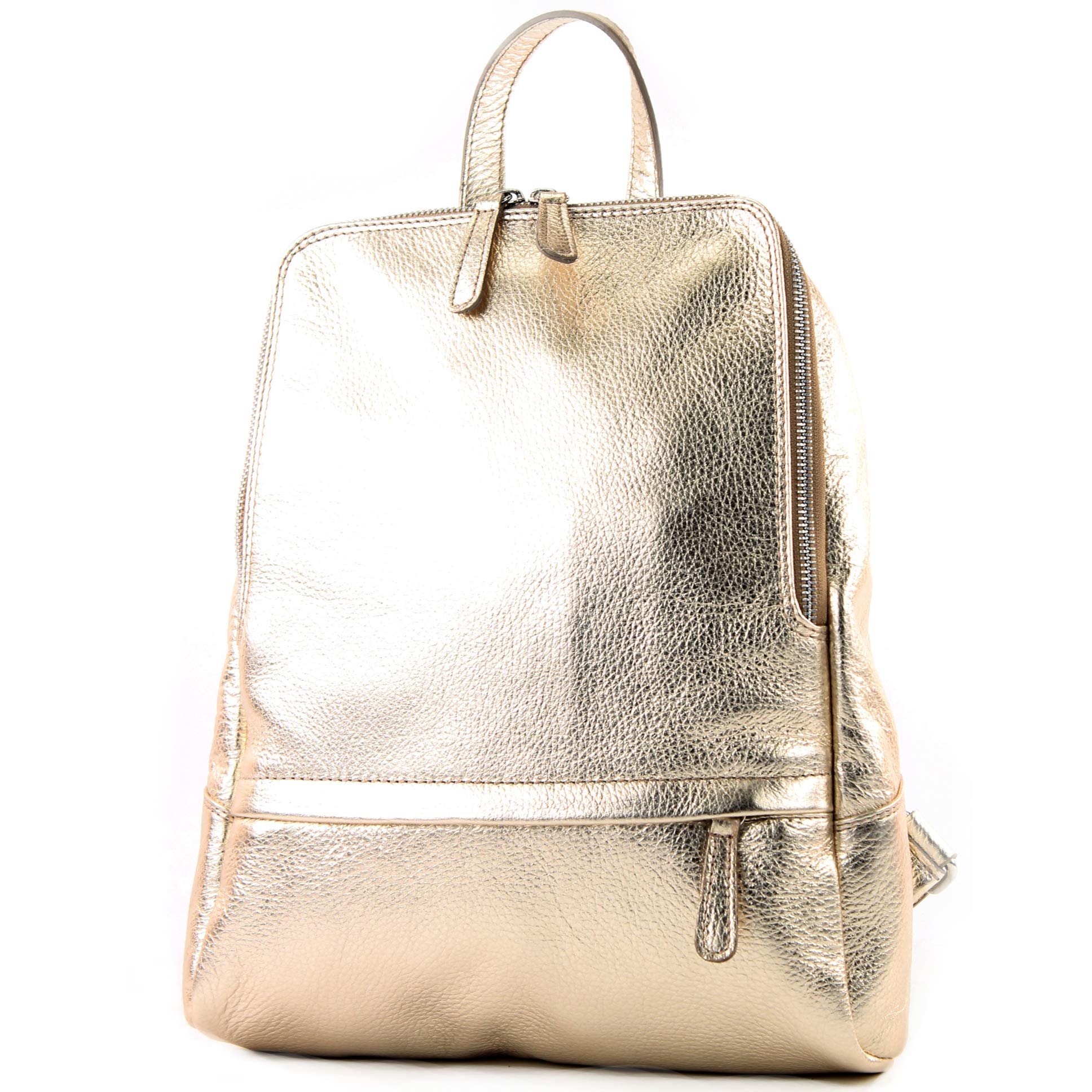 modamoda de T138 Damen Leder Rucksack Handtasche handmade in Italy, Farbe:Lightgold Metallic