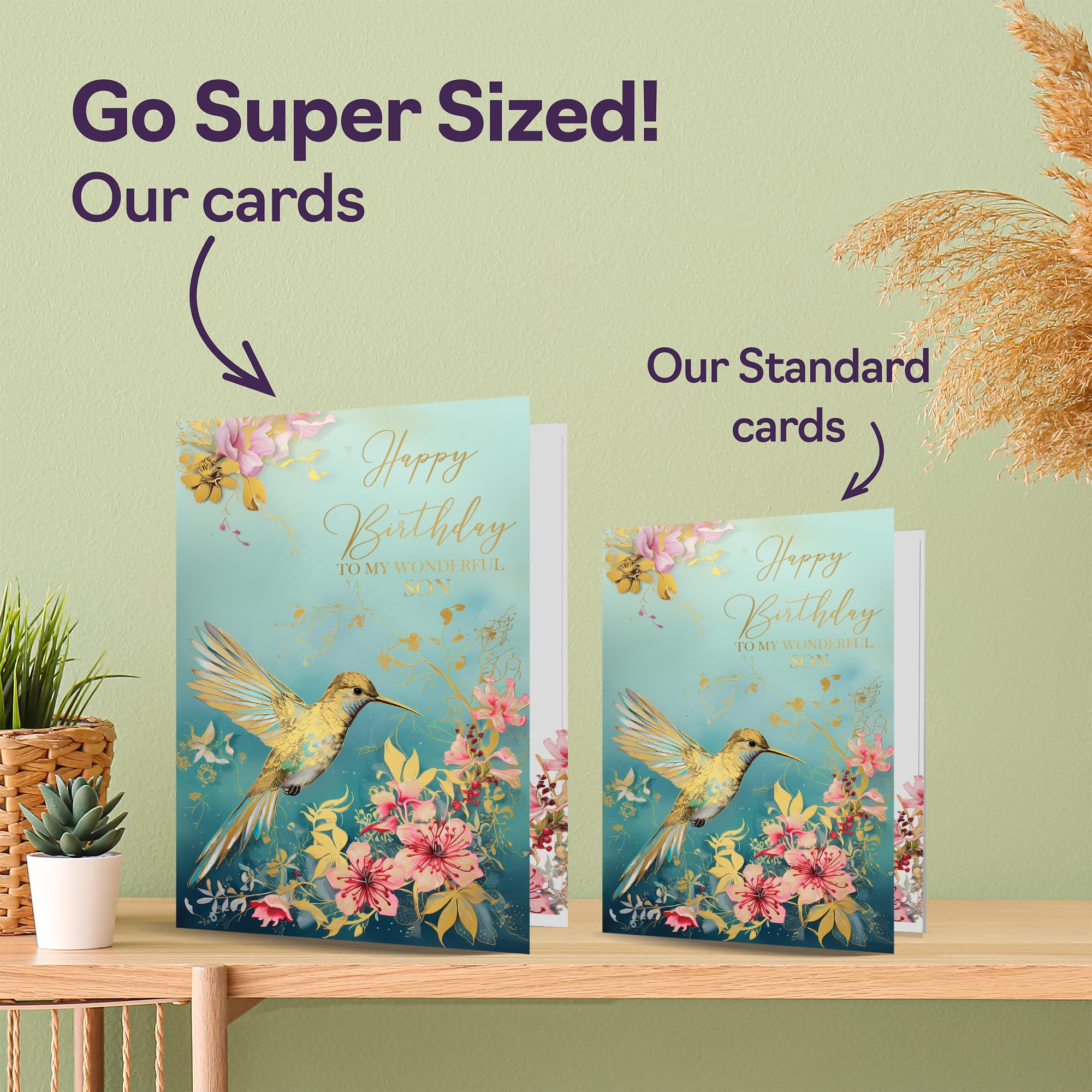 Belles Cartes D'anniversaire Dorées Pour Fils – Merveilleux Colibri Doré – Jolie Carte D'anniversaire Traditionnelle élégante Pour Fils De La Part De Maman Et Papa, 12,7 X 17,8 Cm Magnifiques Cartes