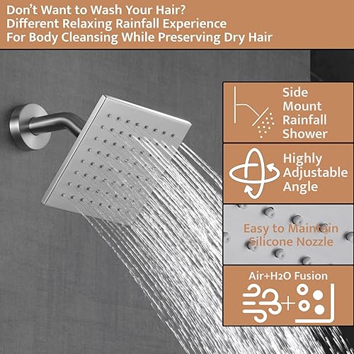 Miniatura 10 de Sistema de ducha termostático negro mate, grifo de ducha desviador de botón con 2 en 1 de mano, cabezal de ducha de 12 pulgadas con cabezal de ducha