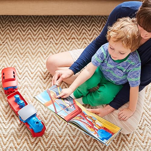 Miniatura 3 de Green Toys Juego de tren y libro de cuentos, juego de simulación, habilidades motoras, lectura, juego de regalo de vehículo de juguete para niños.