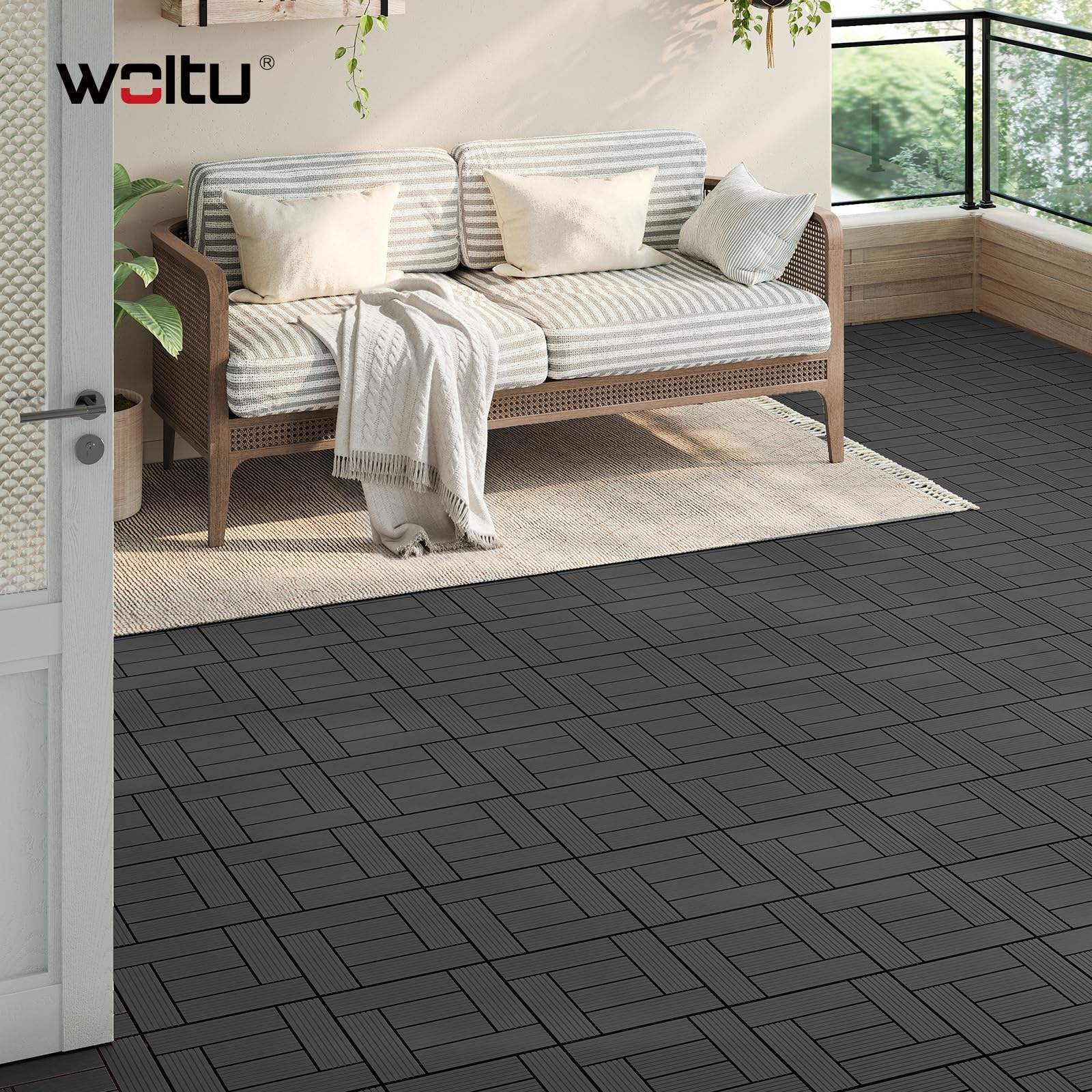 WOLTU 22 pièces Carrelage de sol Dalle WPC 30x30cm pour jardin terrasse extèrieur fixation plug-in, Anthracite 2 m²