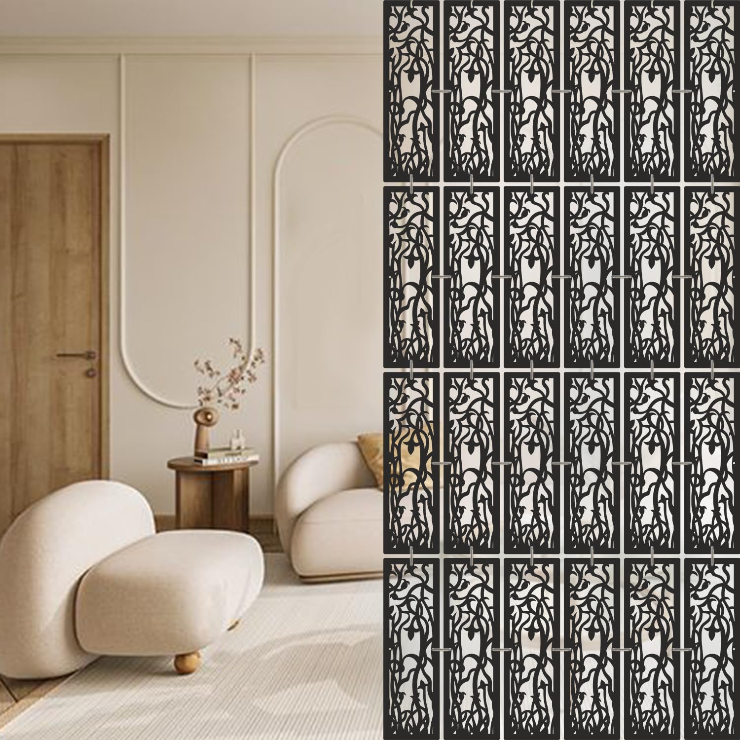 OLIVE TREE Room Partitions Hanging Room DIY Divider Panel Modern Hanging Screen Partition for Decorating Bedding, Dining, Study and Sitting Living -Room, Hotel -Black-6112-image-19